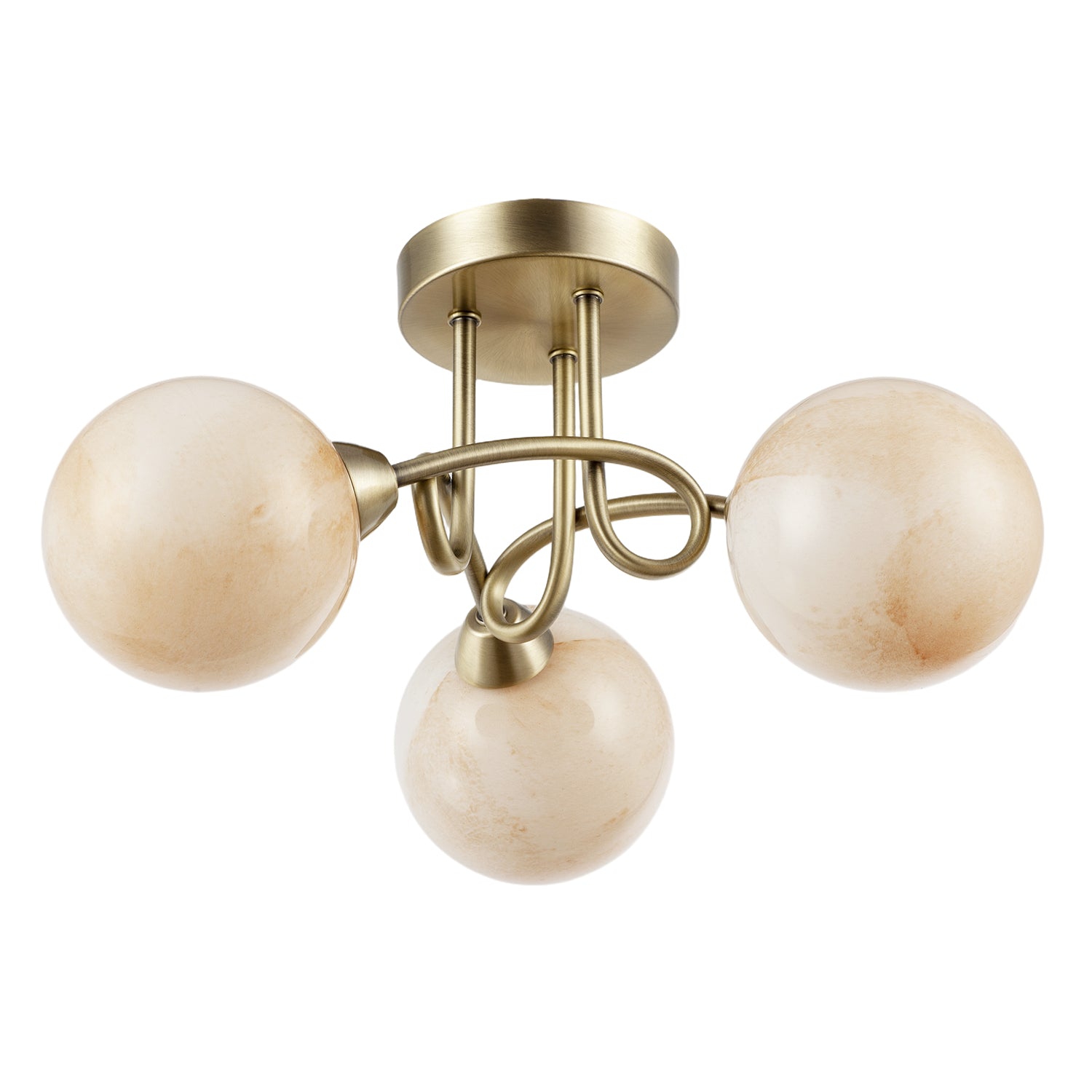 Modern Antique Brass Ceiling Light with Amber Marble Glass Shades Image 3