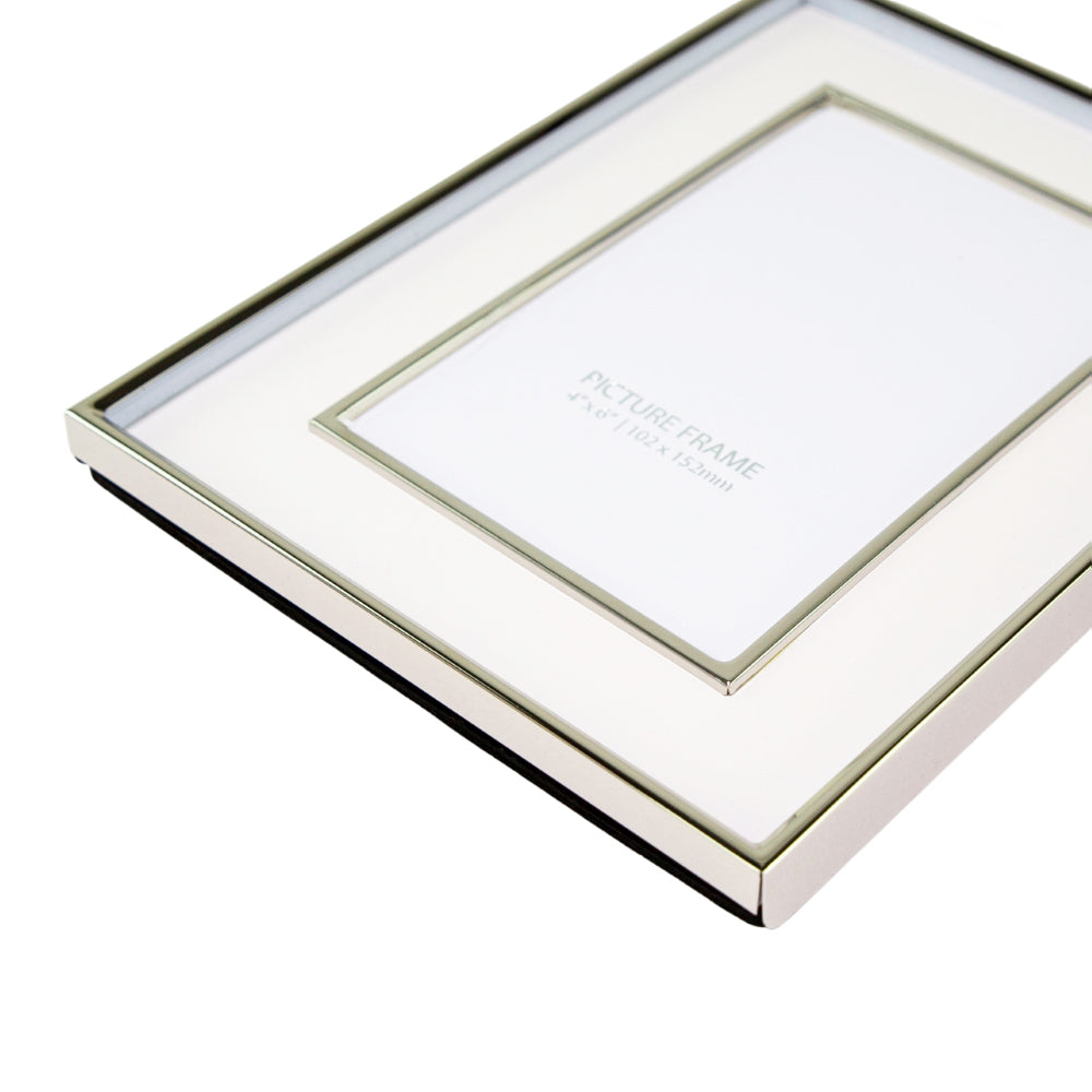 Contemporary Nickel Plated Double Trim 4x6 Picture Frame with White Gloss Border Image 5