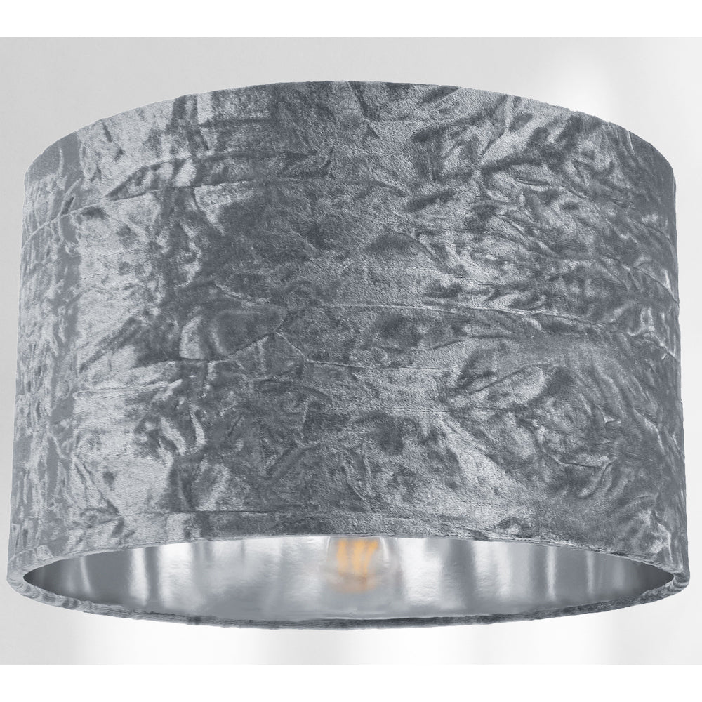 Modern Silver Crushed Velvet 14" Table/Pendant Lampshade with Shiny Silver Inner Image 4