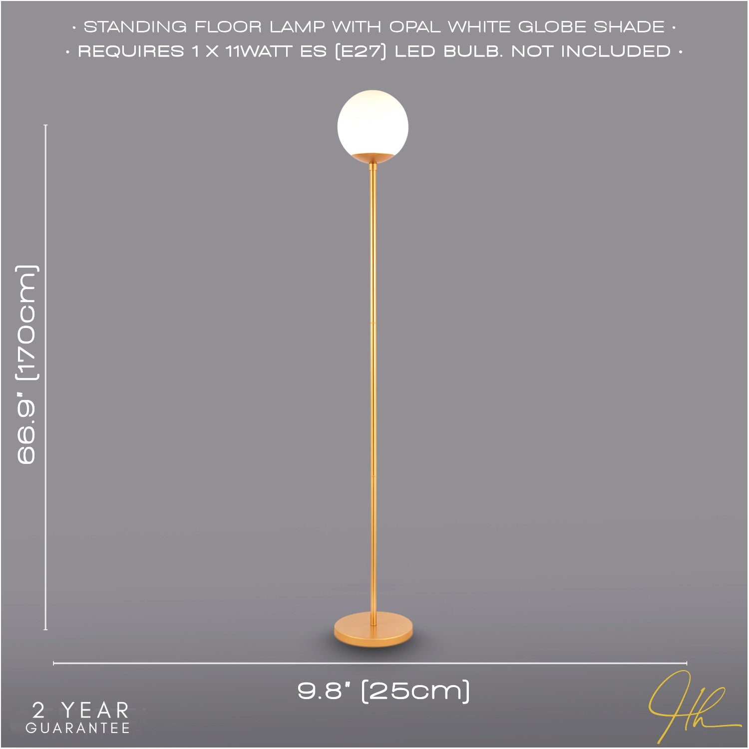 Modern Satin Gold Floor Lamp with Opal White Globe Glass Shade and Foot Switch Image 6