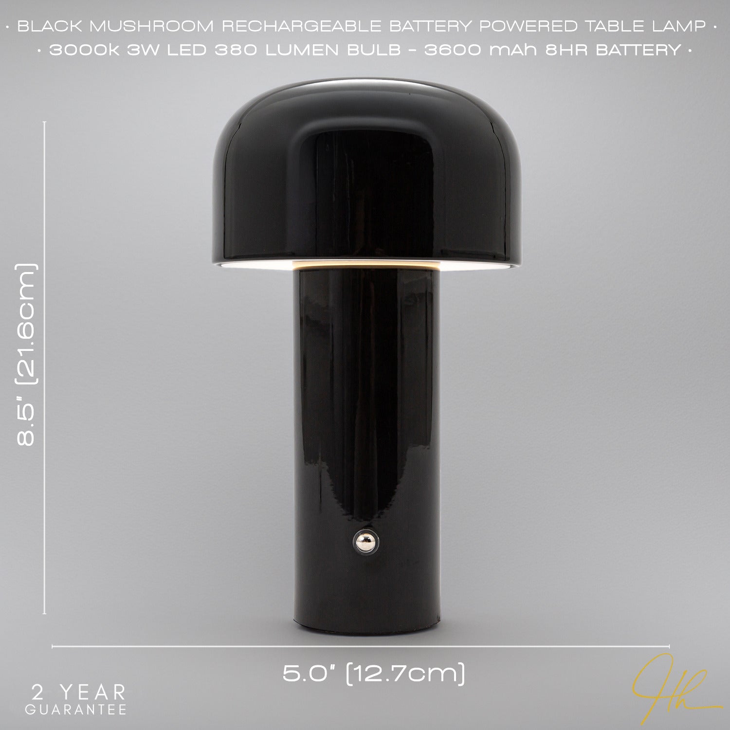 Gloss Black Modern Mushroom Style Rechargeable LED Touch Dimmable Table Lamp Image 5