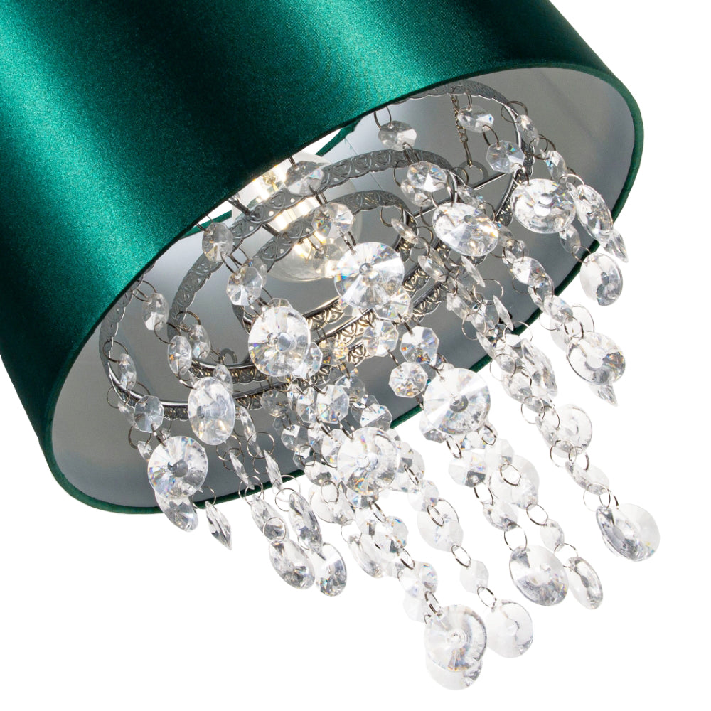 Modern Green Satin Fabric Pendant Light Shade with Transparent Acrylic Droplets Image 3