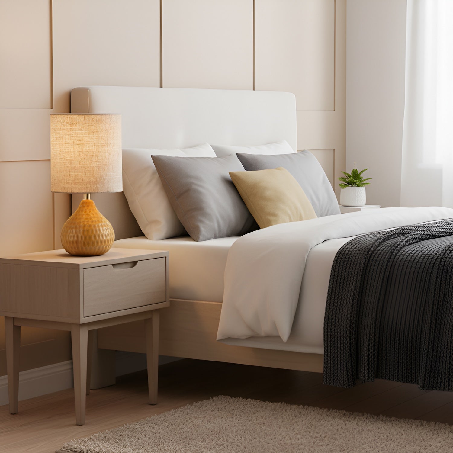 Mustard Ceramic Gloss Table Lamp with Natural Oatmeal Linen Shade Image 6