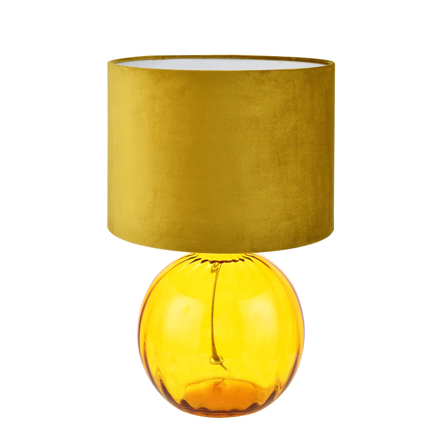 Contemporary Ochre Ribbed Glass Table Lamp with Soft Velvet Mustard Shade Image 6