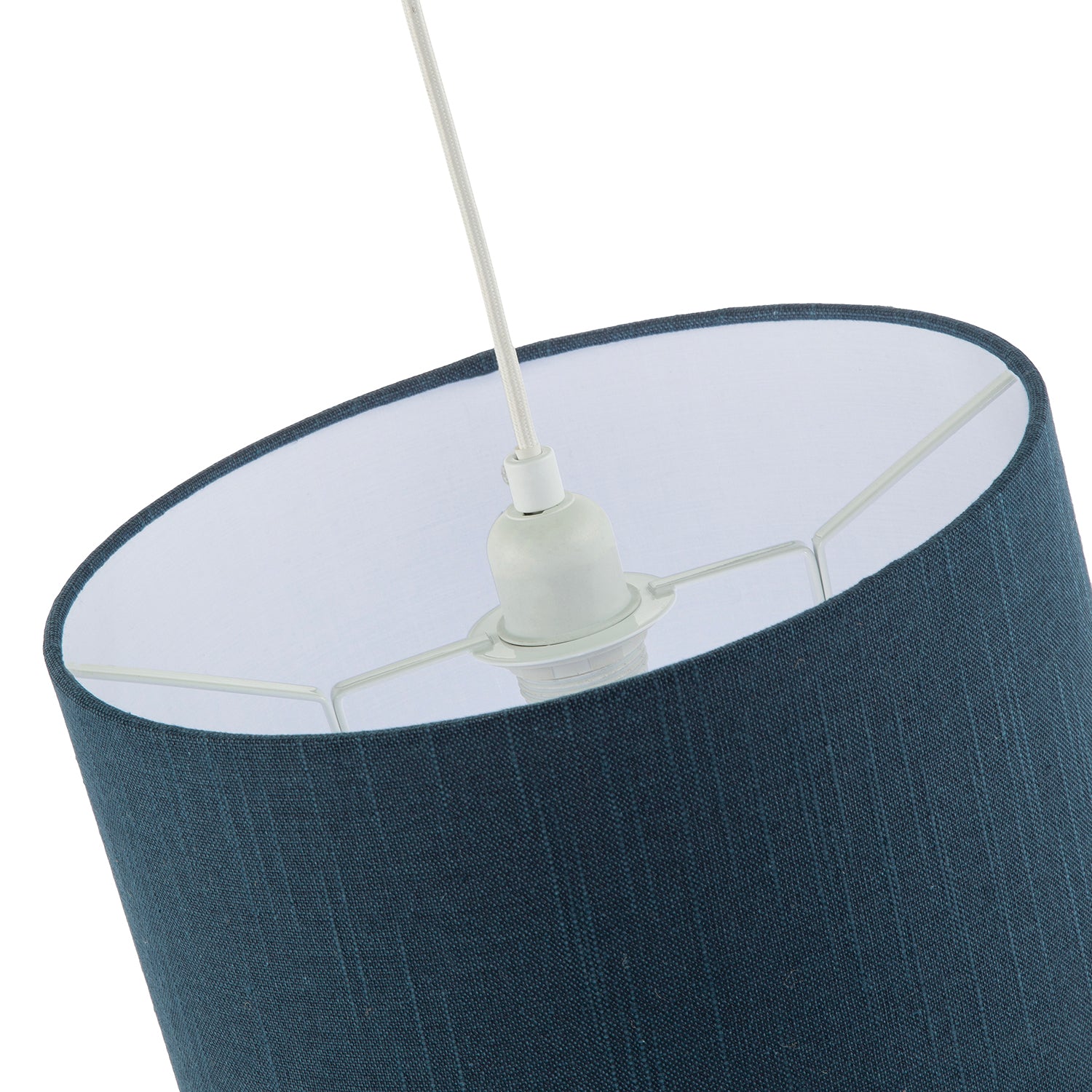Dark Navy Blue Textured Linen Fabric Lamp Shade with Cotton Lining Image 5