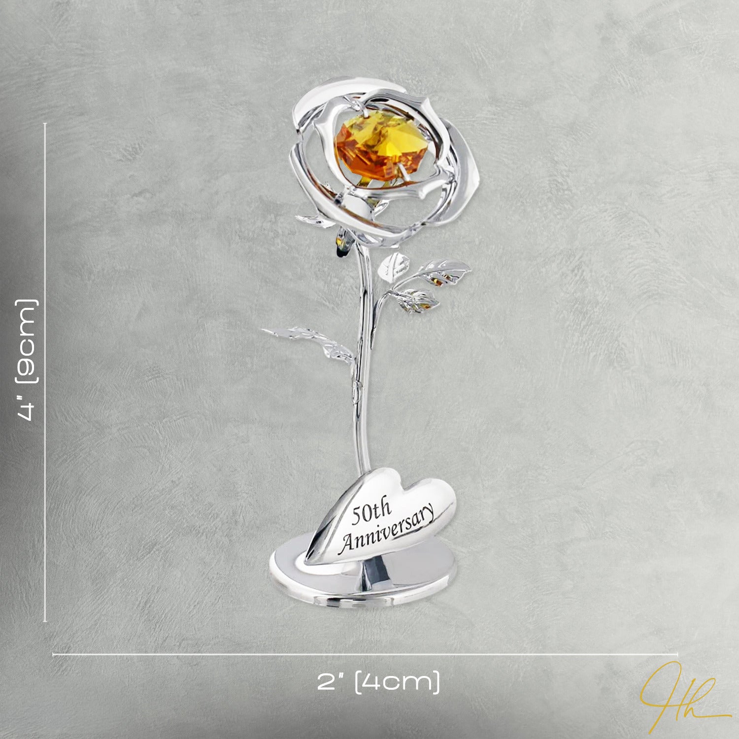 Modern "50th Anniversary" Silver Plated Flower with Gold Swarovski Crystal Glass Image 7