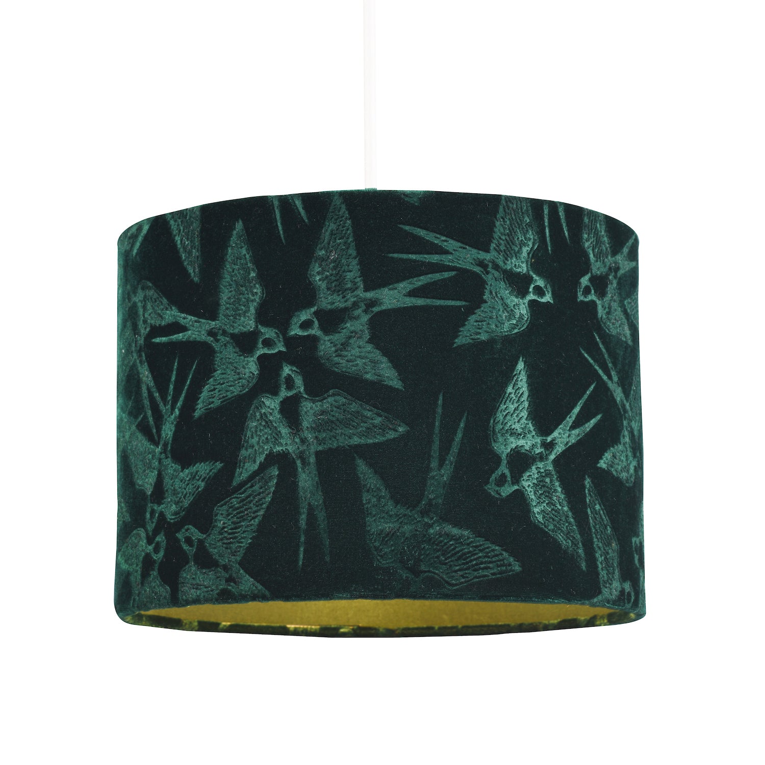 Bird Decorated Dark Forest Green Velvet Fabric Lamp Shade with Inner Lining Image 3