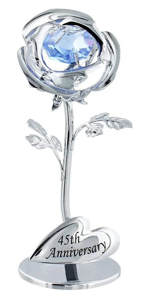 Modern "45th Anniversary" Silver Plated Flower with Blue Swarovski Crystal Bead Image 1