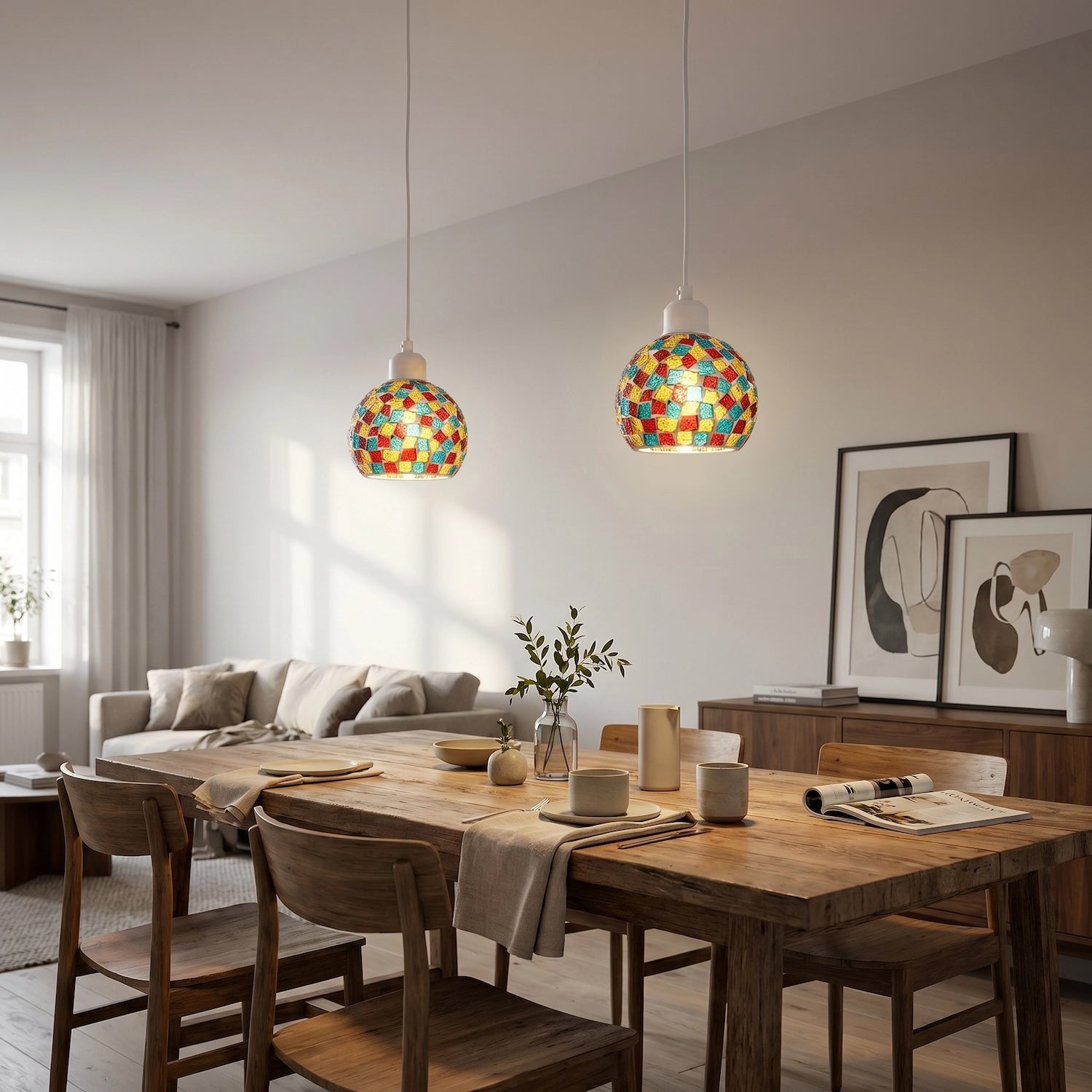 Multi-Colour Geometric Mosaic Dome Pendant Ceiling Lighting Shade Image 6