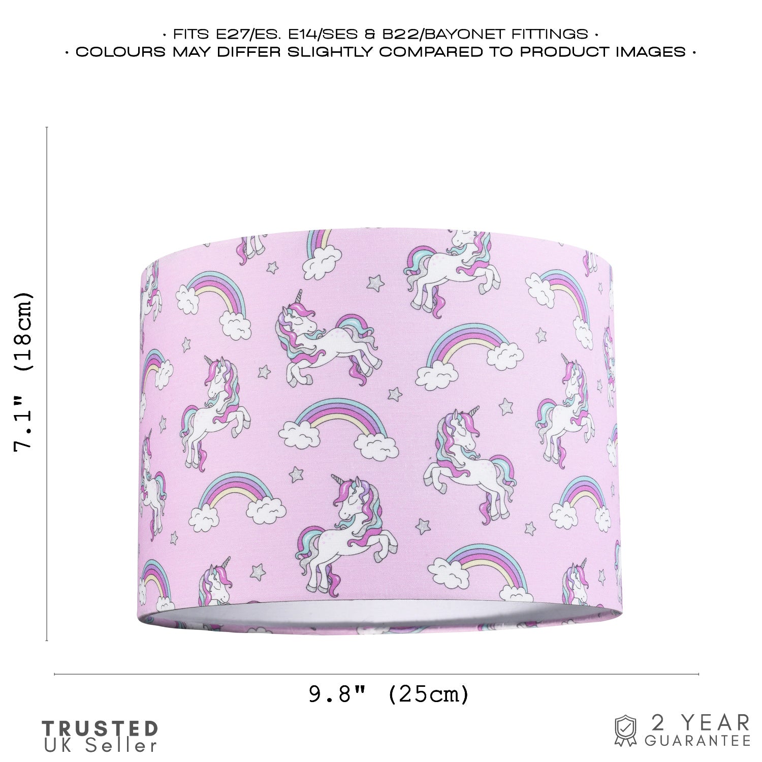 Beautiful Modern Soft Lilac Cotton Lampshade with Unicorns Clouds and Rainbows Image 5