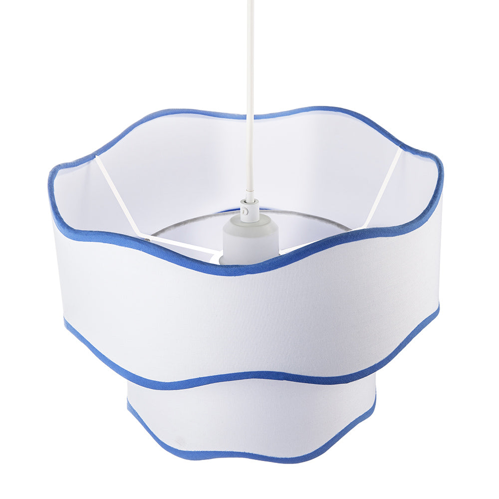 Tiered Design Double Layer White Cotton Pendant Shade with Blue Trim Image 3