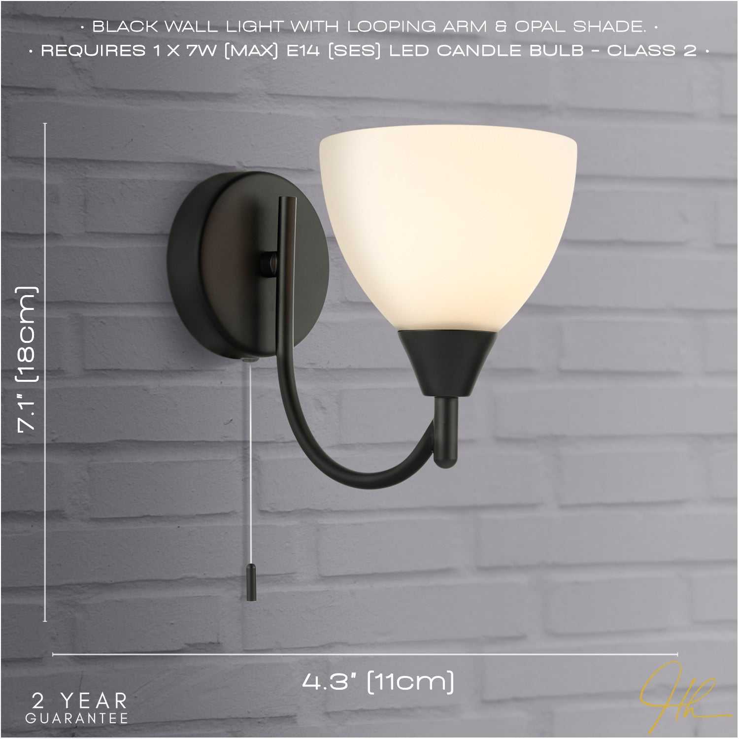 Contemporary Pull Switched Wall Light in Matte Black with White Glass Shade Image 6