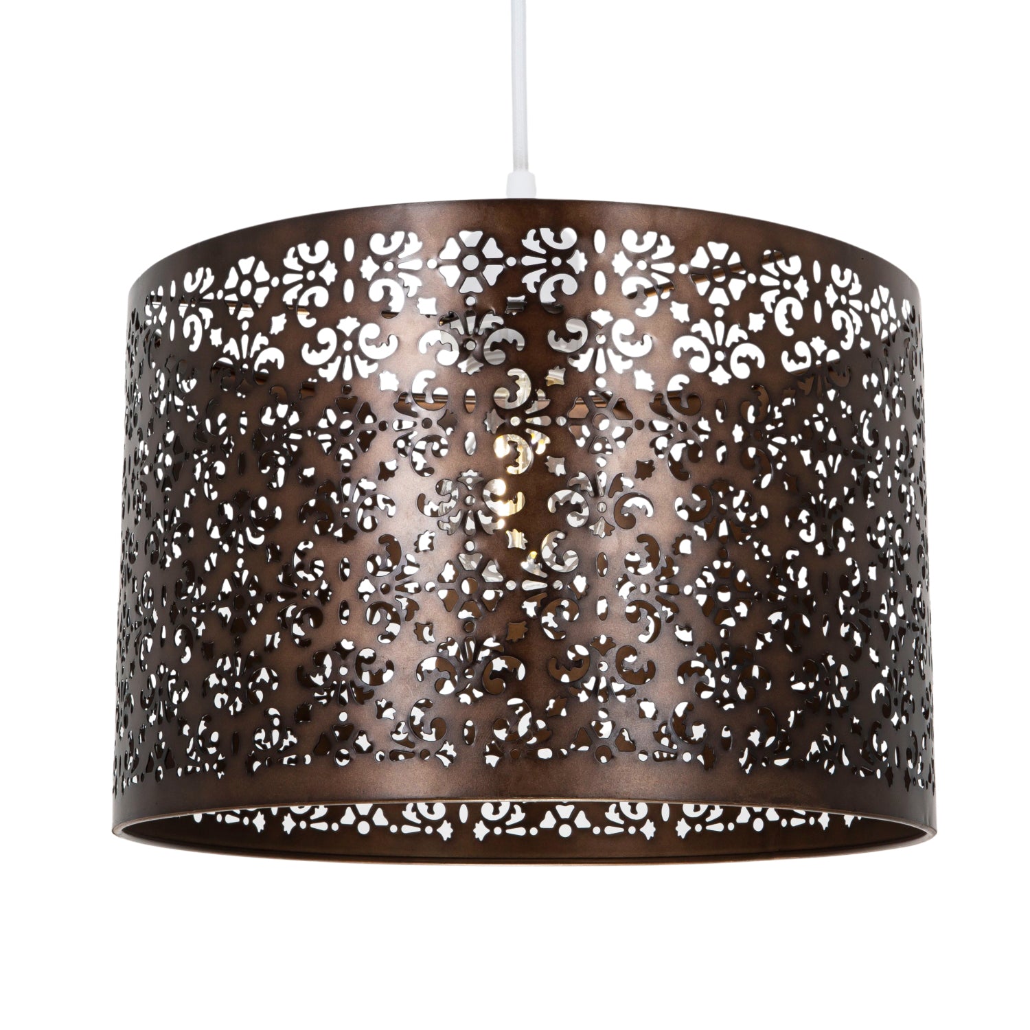 Marrakech Designed Matt Bronze Metal Pendant Light Shade with Floral Decoration Image 1