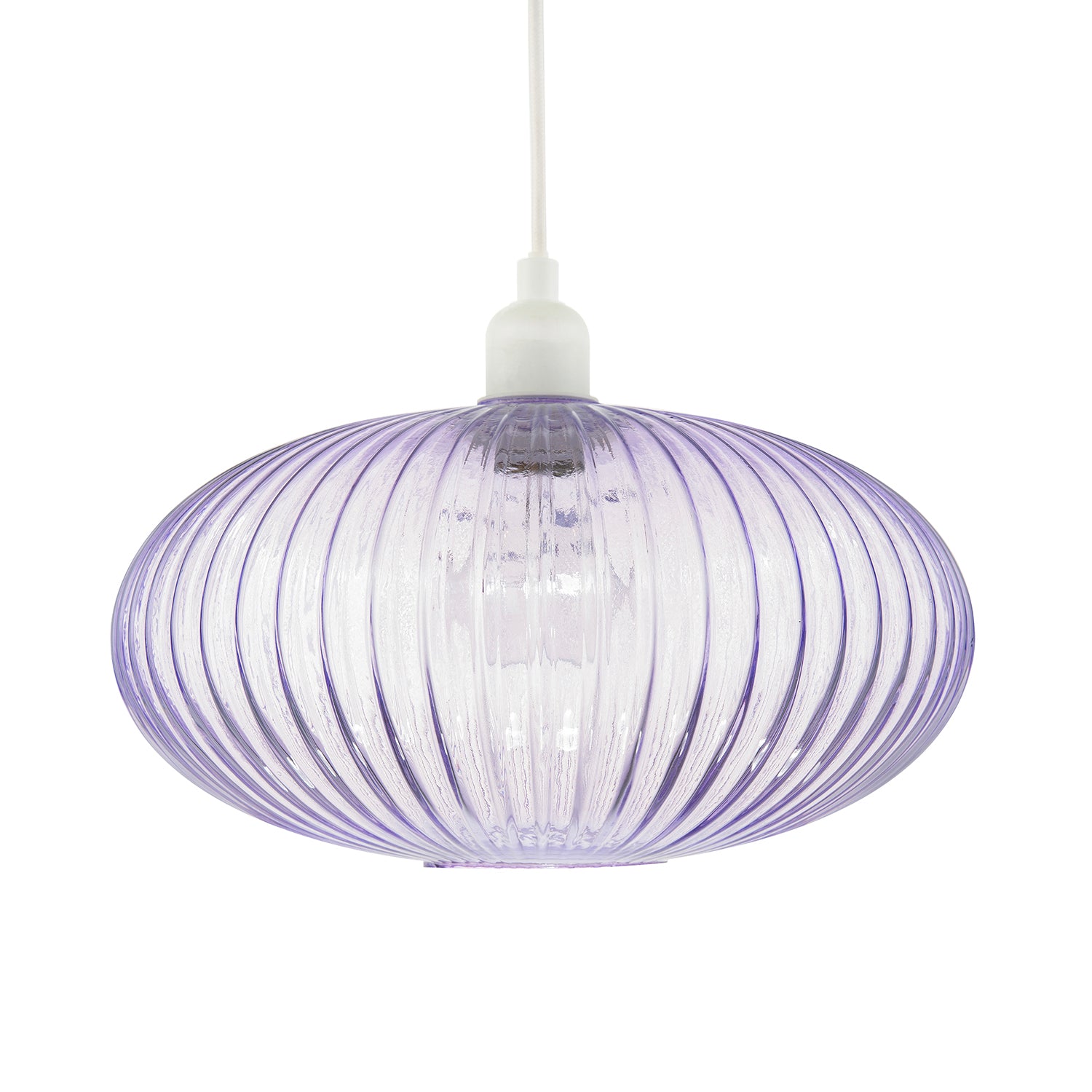 Modern Designer Soft Lilac Line Ribbed Glass Oval Pendant Lamp Shade Image 1