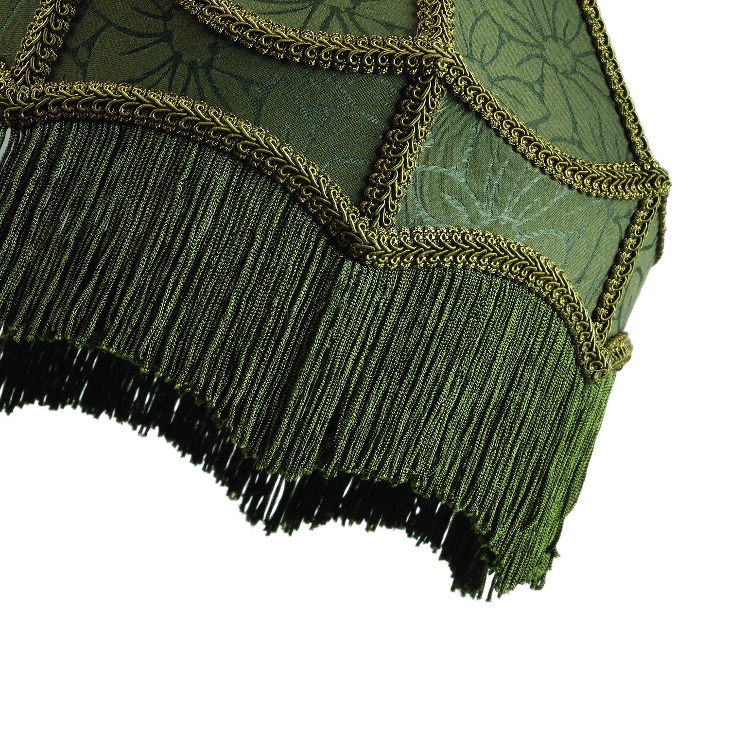 Classic Victorian Style Empire Pendant Shade in Forest Green Fabric with Tassels Image 3