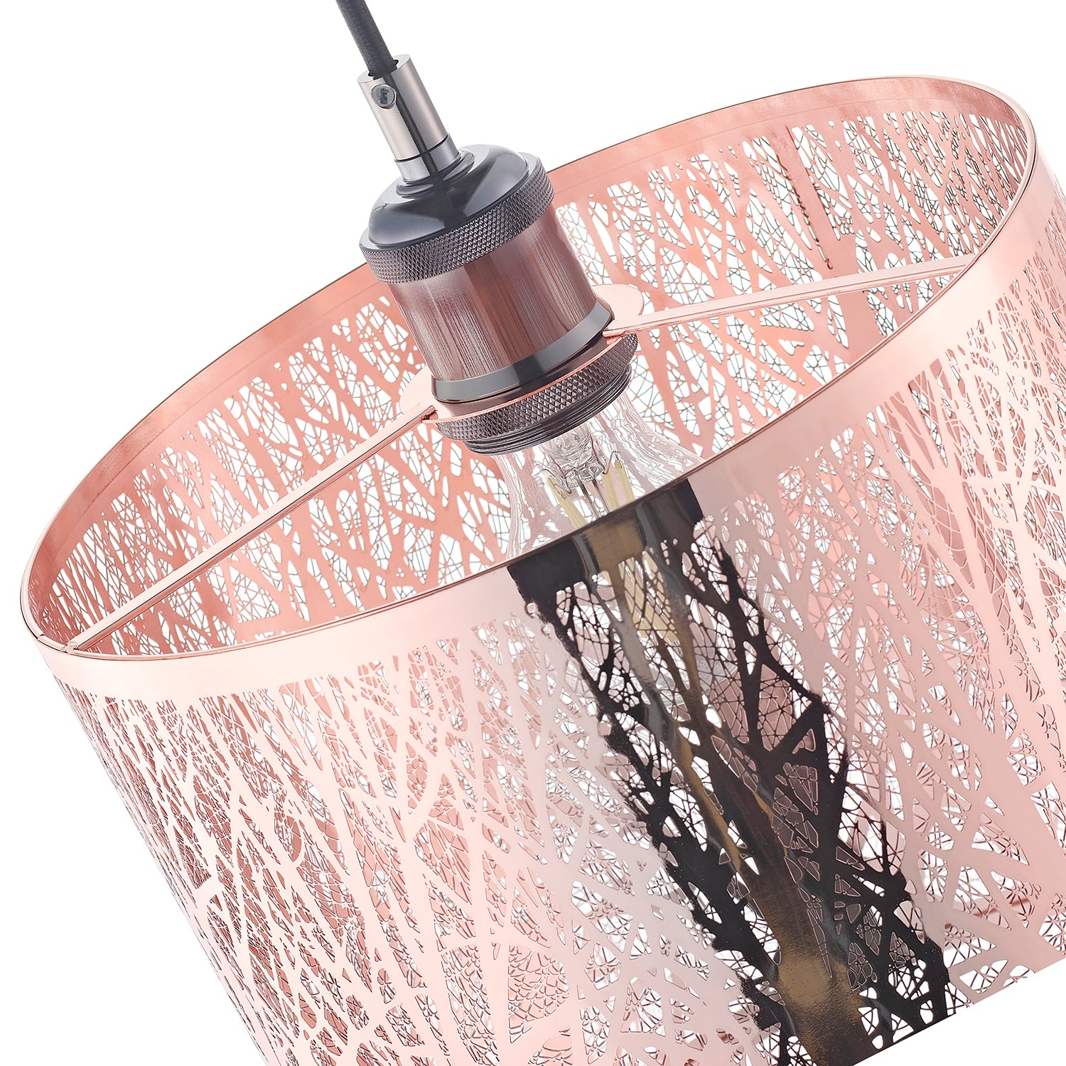 Unique and Beautiful Polished Copper Metal Forest Design Ceiling Pendant Shade Image 4