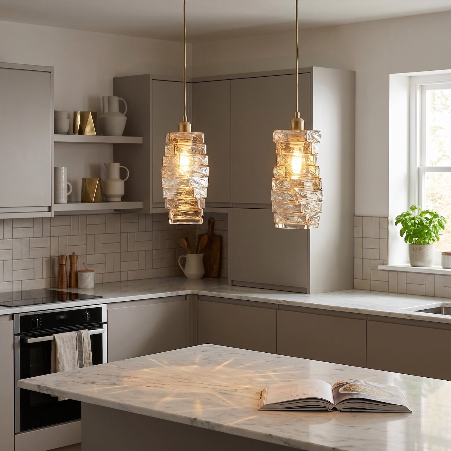 Sleek Gold Tinted Pendant Light Shade with Staggered Rectangular Body Image 6