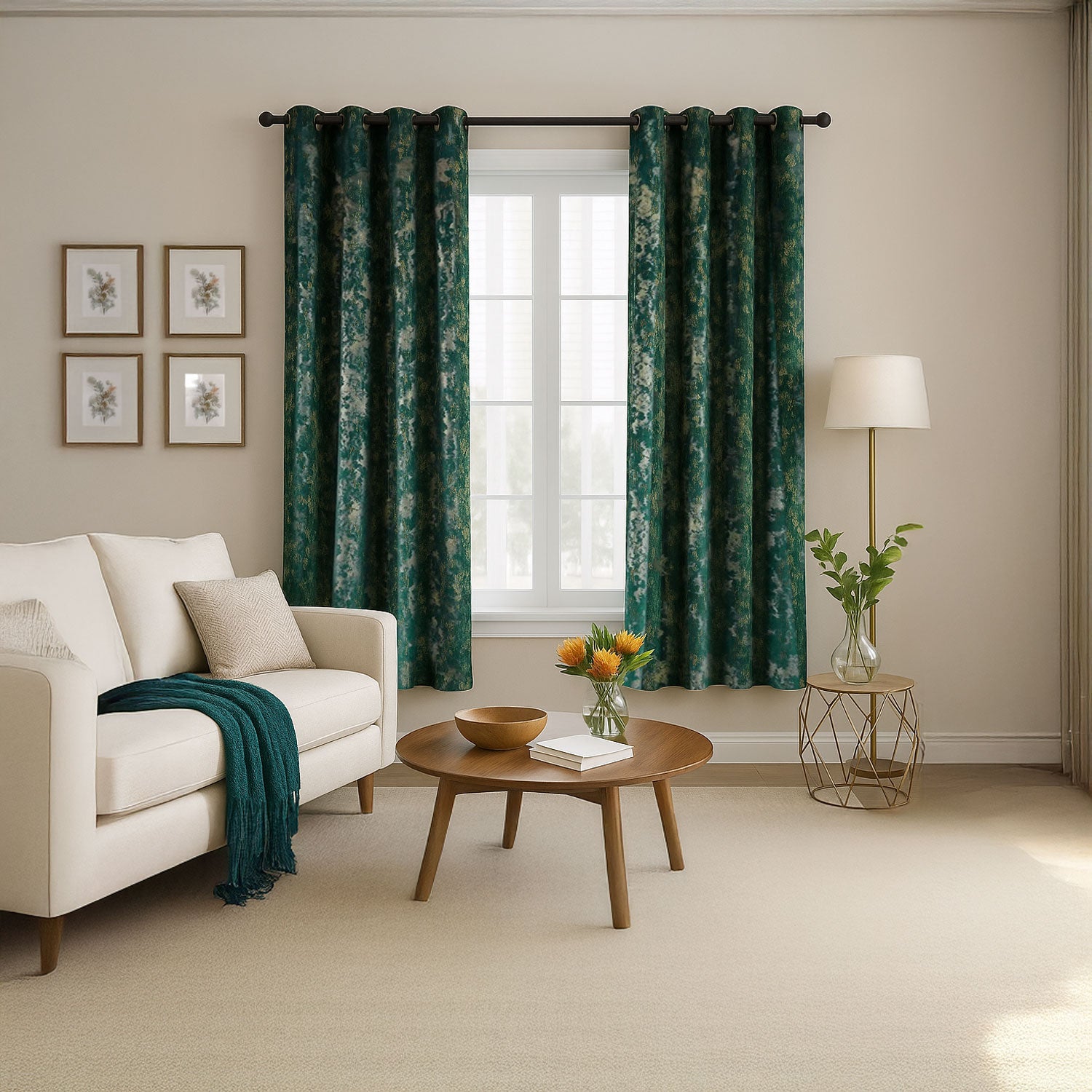 Green Gold Foil Blackout Eyelet Curtains - 46x54 Inch Drop - 2 Panel Image 6