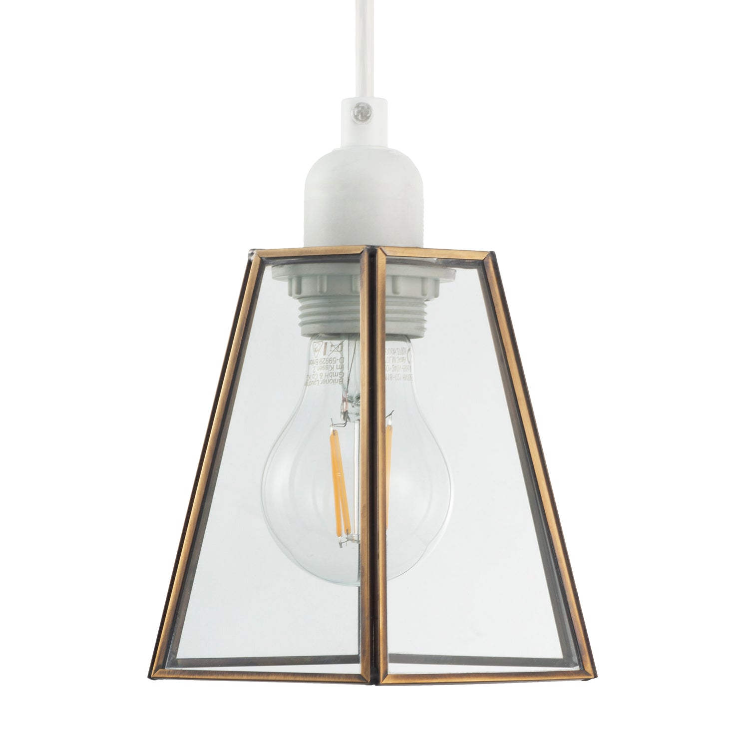 Industrial Lantern Pendant Shade in Antique Brass with Clear Glass Image 5