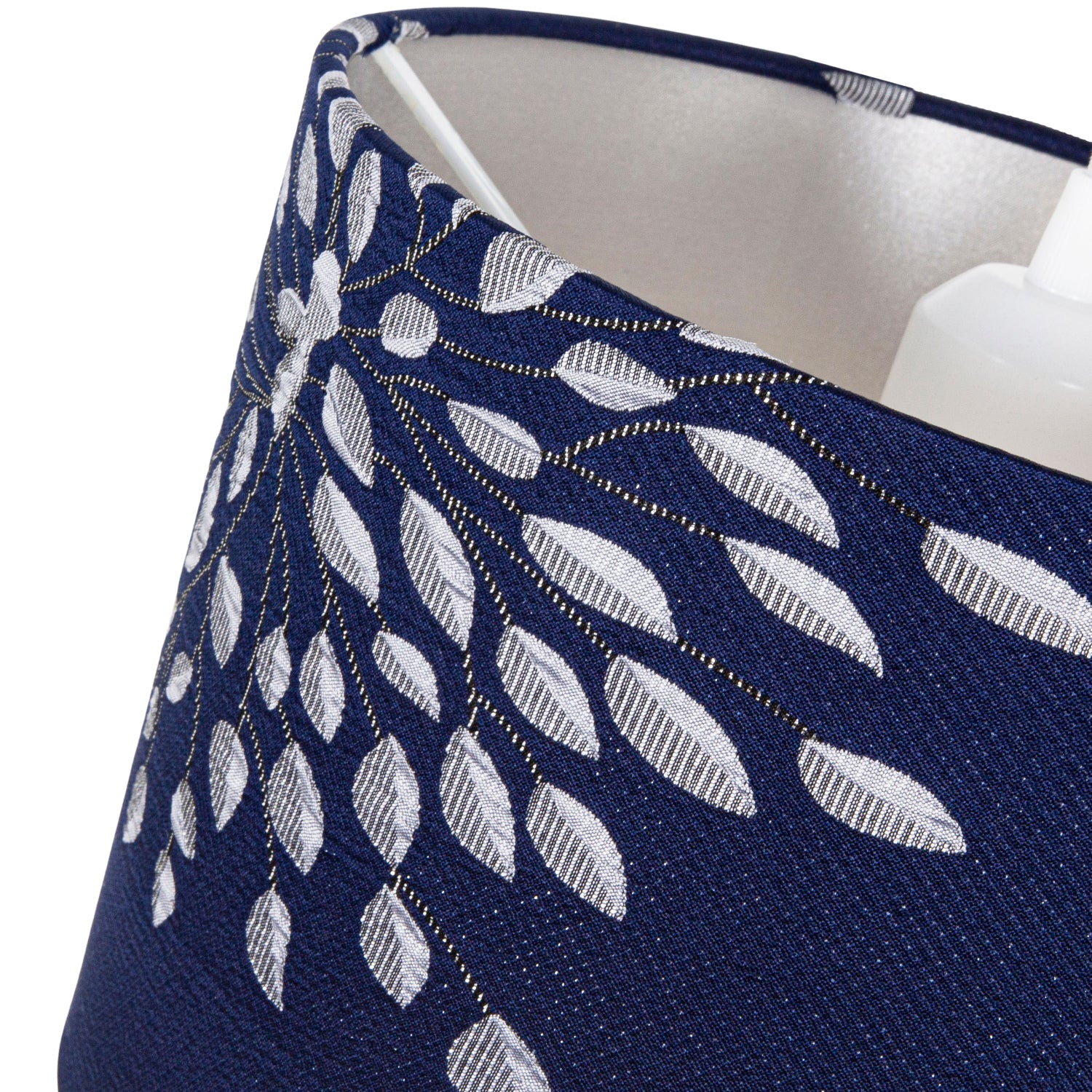 Modern Navy Midnight Blue Drum Lampshade with Off-White Floral Decoration Image 3