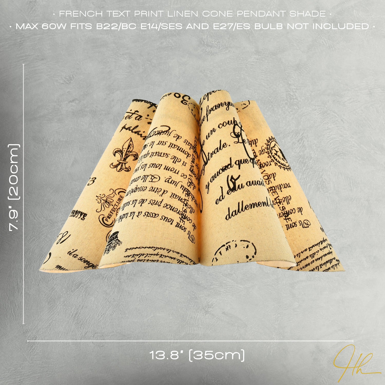 Vintage France Theme Linen Pendant Shade with Black Scroll Wording Image 8