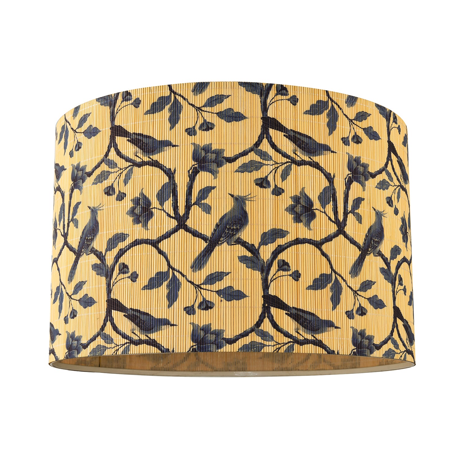 Modern Bamboo Pendant Light Shade with Blue Birds and Floral Decor Image 3