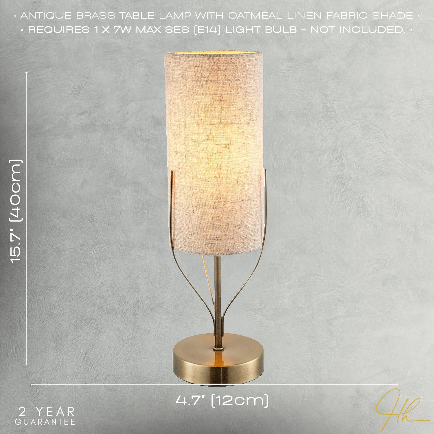 Sleek Antique Brass Metal Table Lamp with Cylindrical Linen Shade Image 7