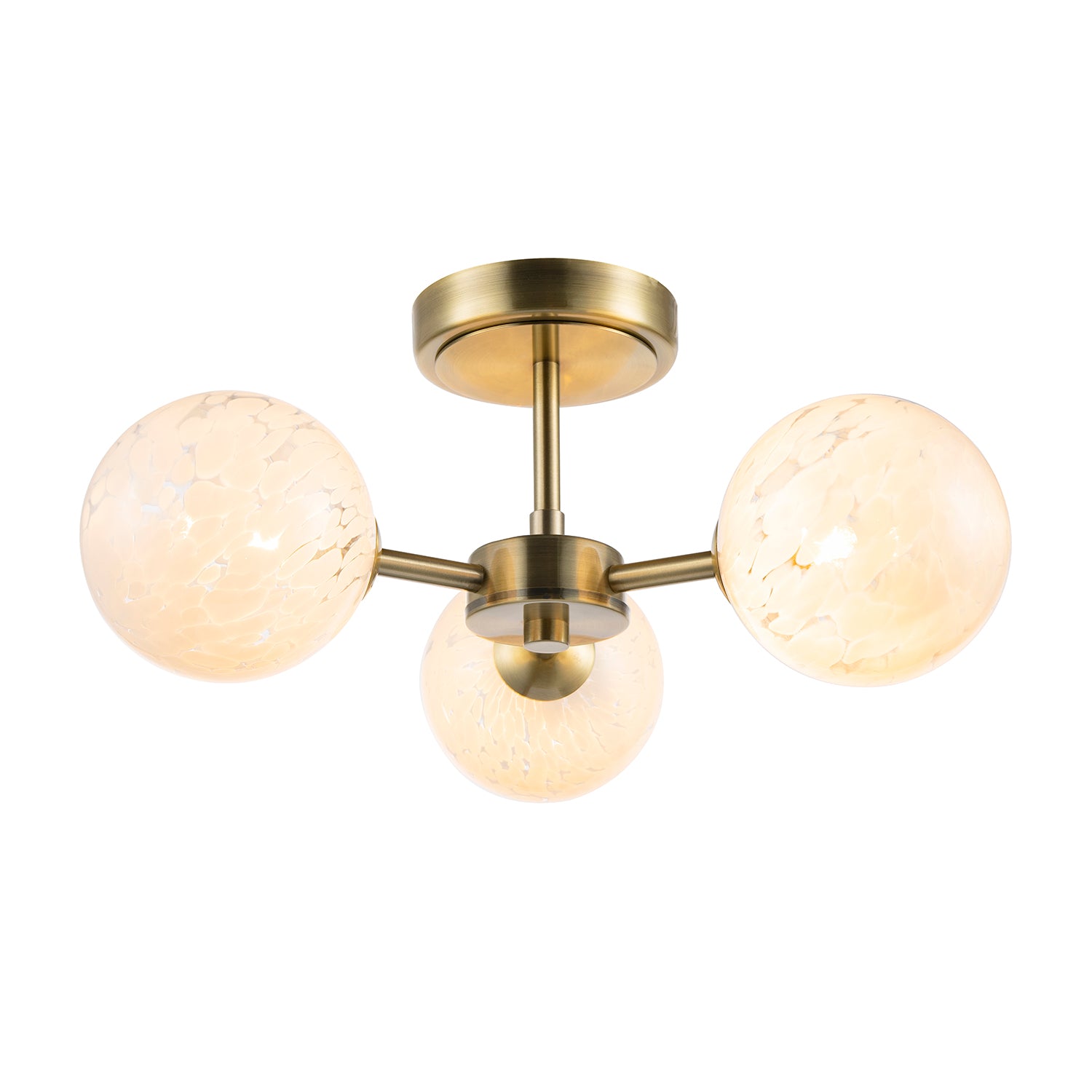 Designer Antique Brass Ceiling Light with White Confetti Snowflake Glass Shades Image 1