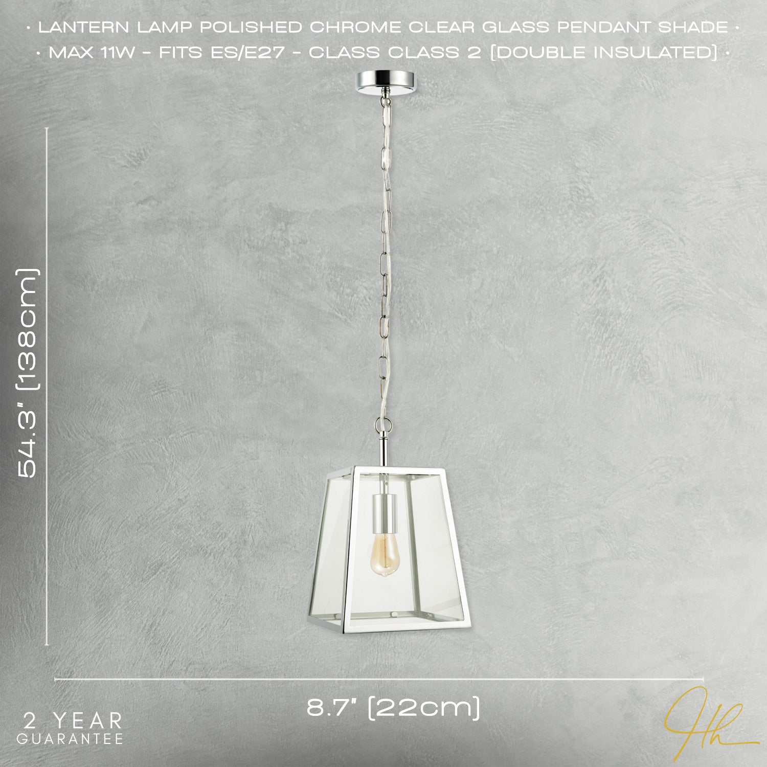 Classic Lantern Pendant Lamp in Polished Chrome with Clear Glass Sides Image 7