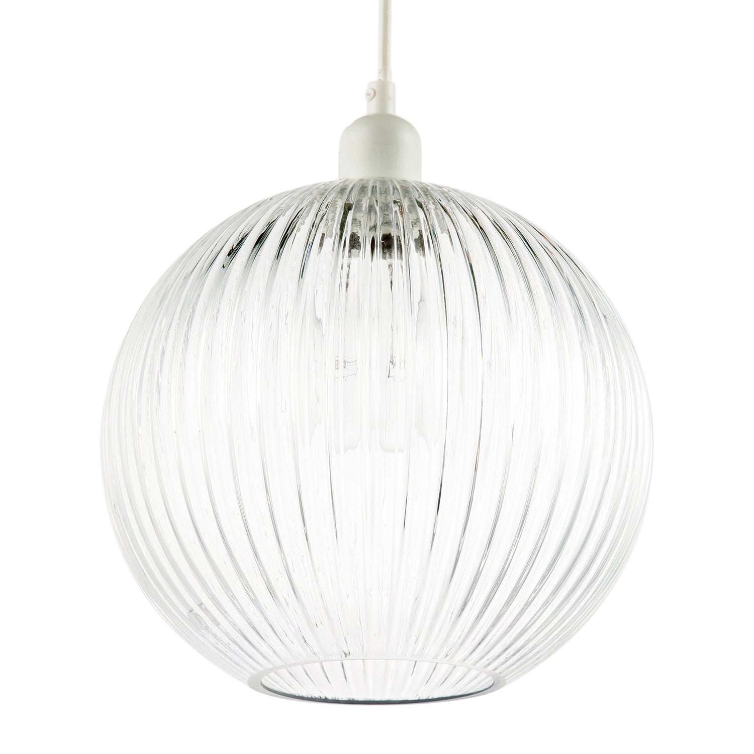 Modern Clear Transparent Line Ribbed Glass Round Pendant Light Shade Image 3