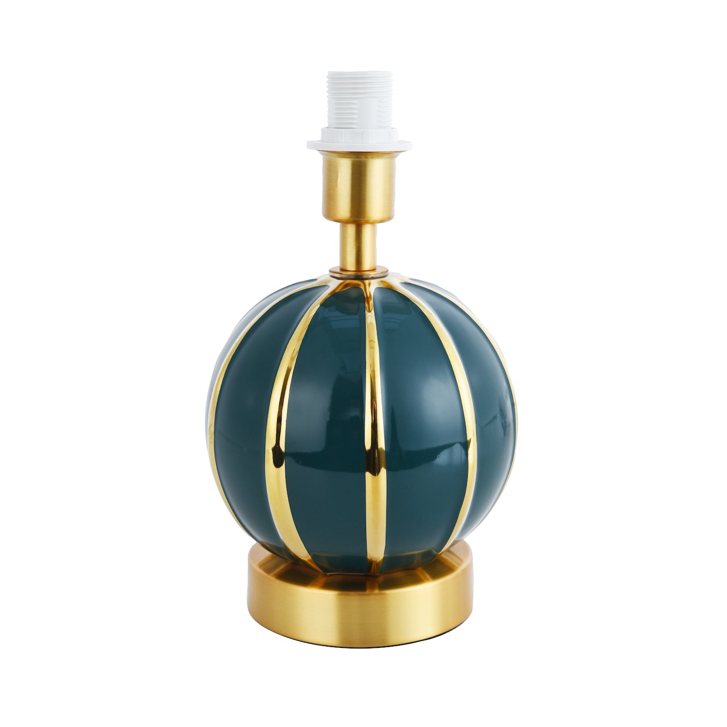 Classic Dark Teal Gloss Ceramic Spherical Table Lamp with Polished Gold Stripes Image 1