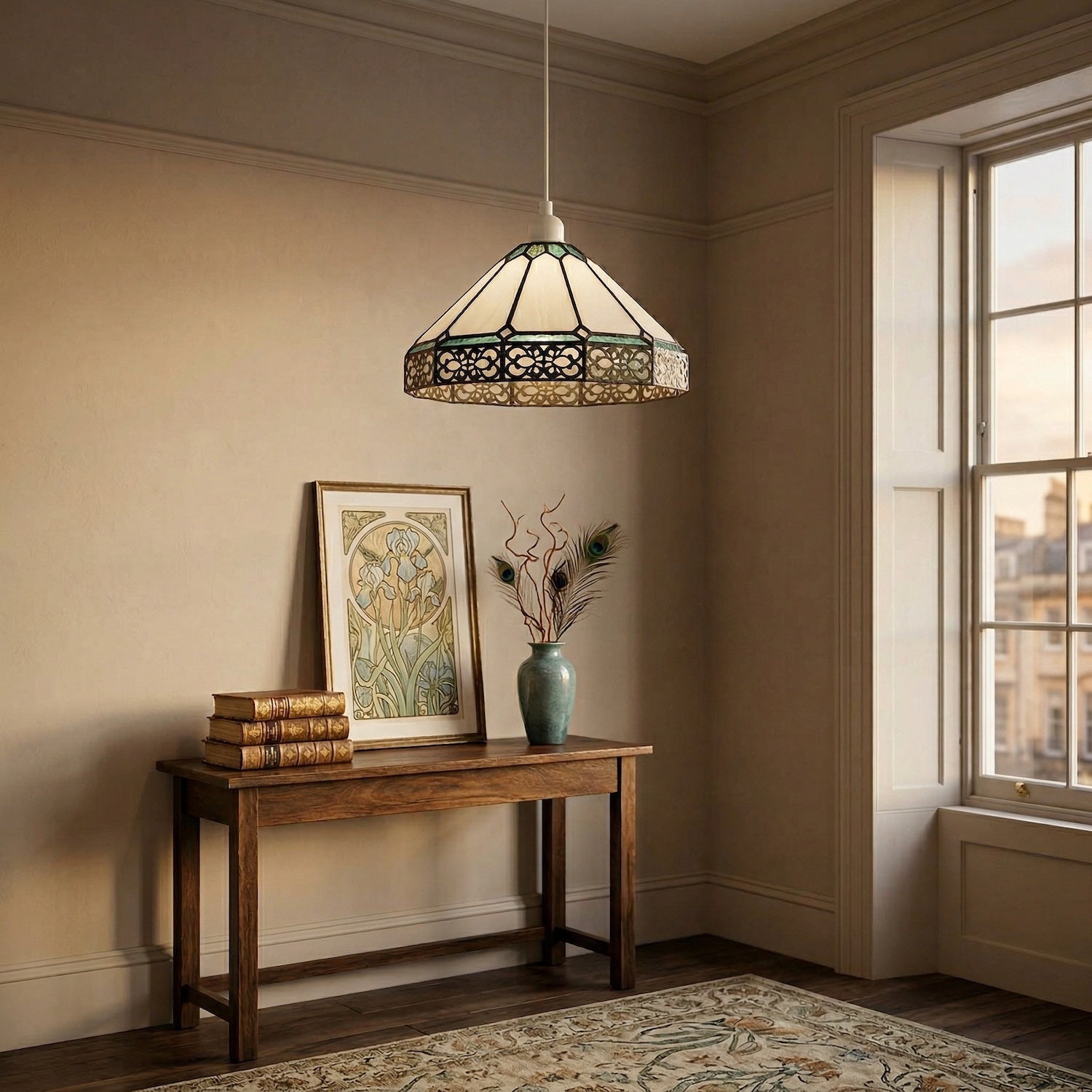 Chic 1920s Shabby Chic Pendant Light Shade with Metal Scrollwork Decor Image 6