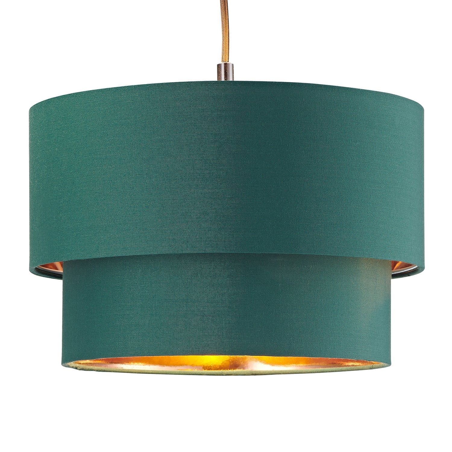 Modern Forest Green Cotton Double Tier Ceiling Shade with Shiny Copper Inner Image 2