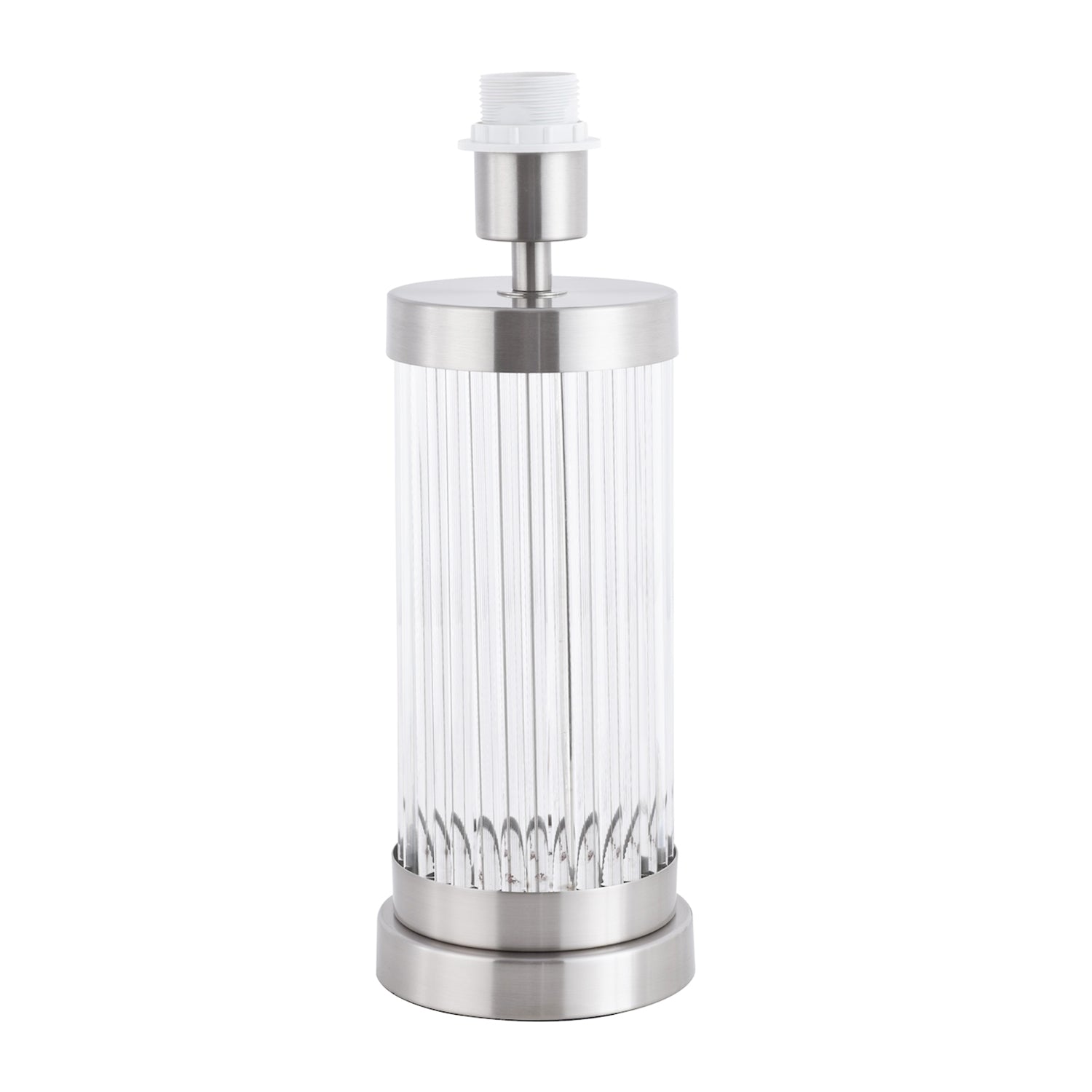 Modern Chic Table Lamp Base with Clear Ribbed Glass Column and Satin Chrome Trim Image 1