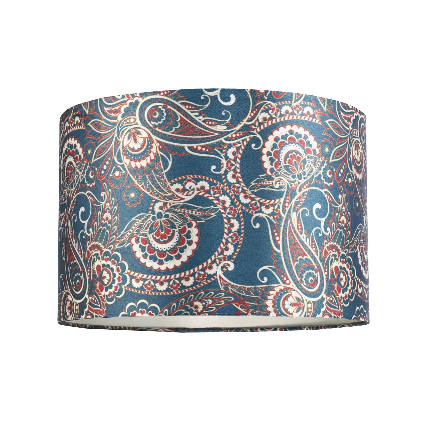 Classic Paisley Bohemian Print Satin Fabric Lamp Shade in Teal with Cream Inner Image 1