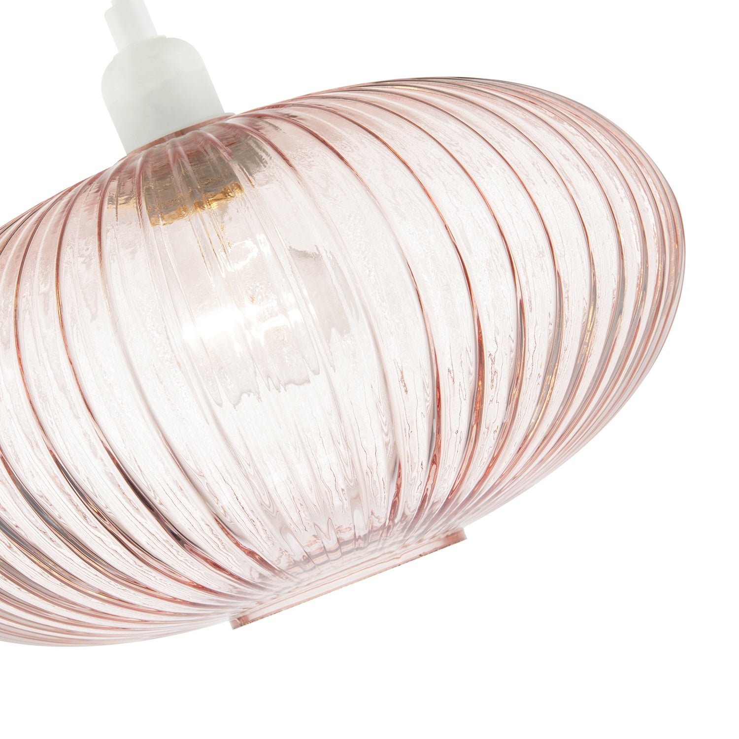Modern Designer Soft Pink Line Ribbed Glass Oval Pendant Lamp Shade Image 3