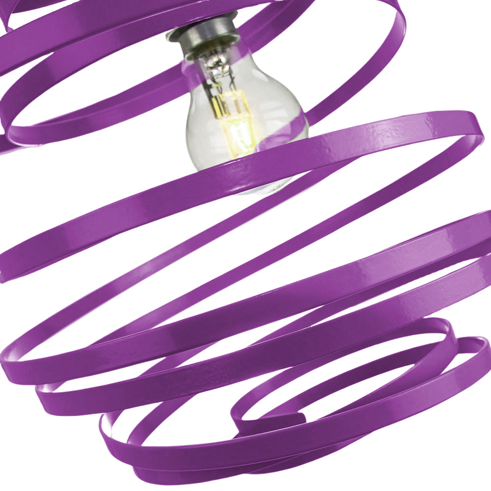 Contemporary Purple Gloss Metal Double Ribbon Spiral Swirl Ceiling Light Pendant Image 2