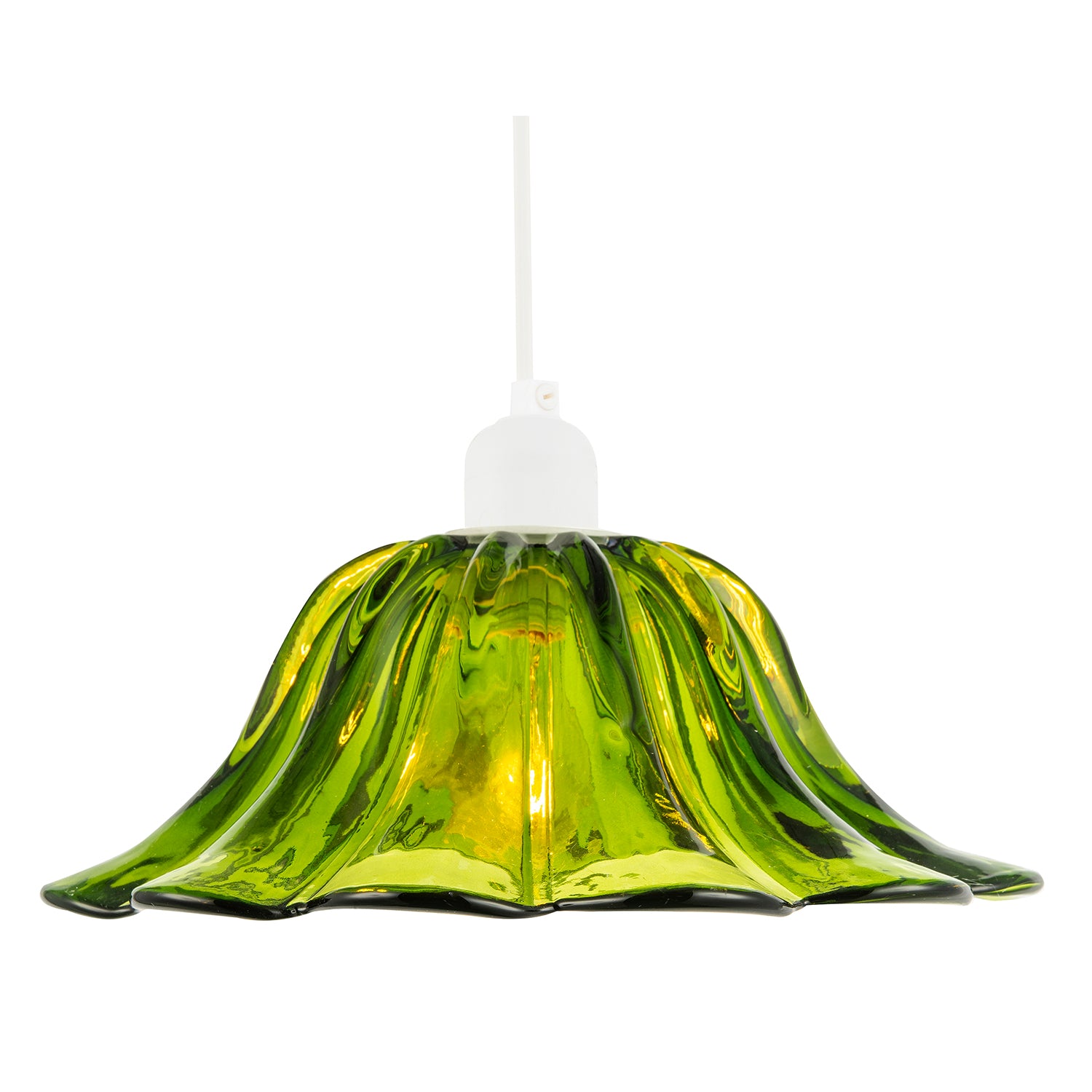 Modern Scallop Moulded Glass Pendant Light Shade in Deep Forest Green Image 2