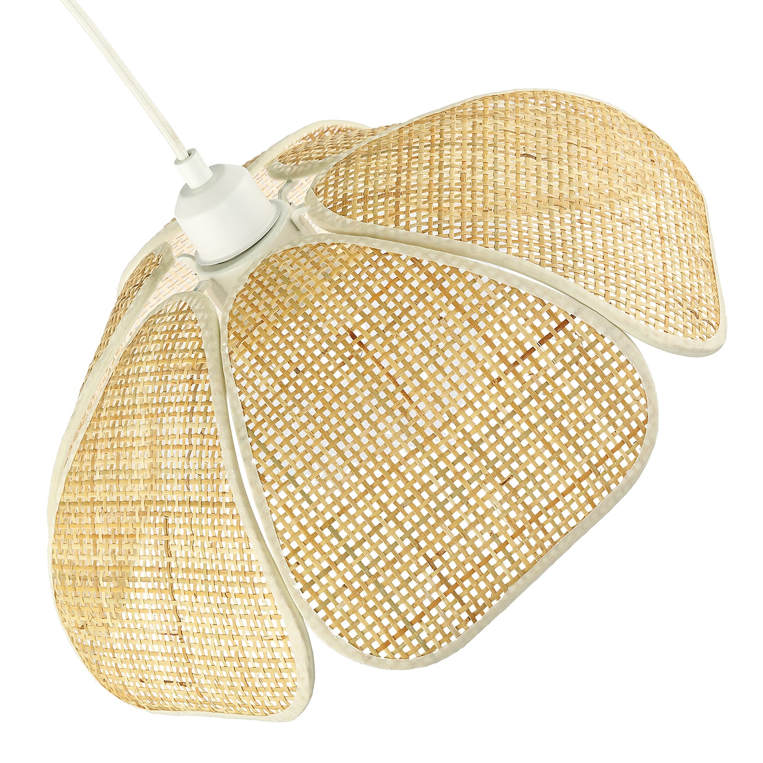 Vintage Art Deco Rattan Pendant Shade with Cream Cotton Fabric Trims Image 4
