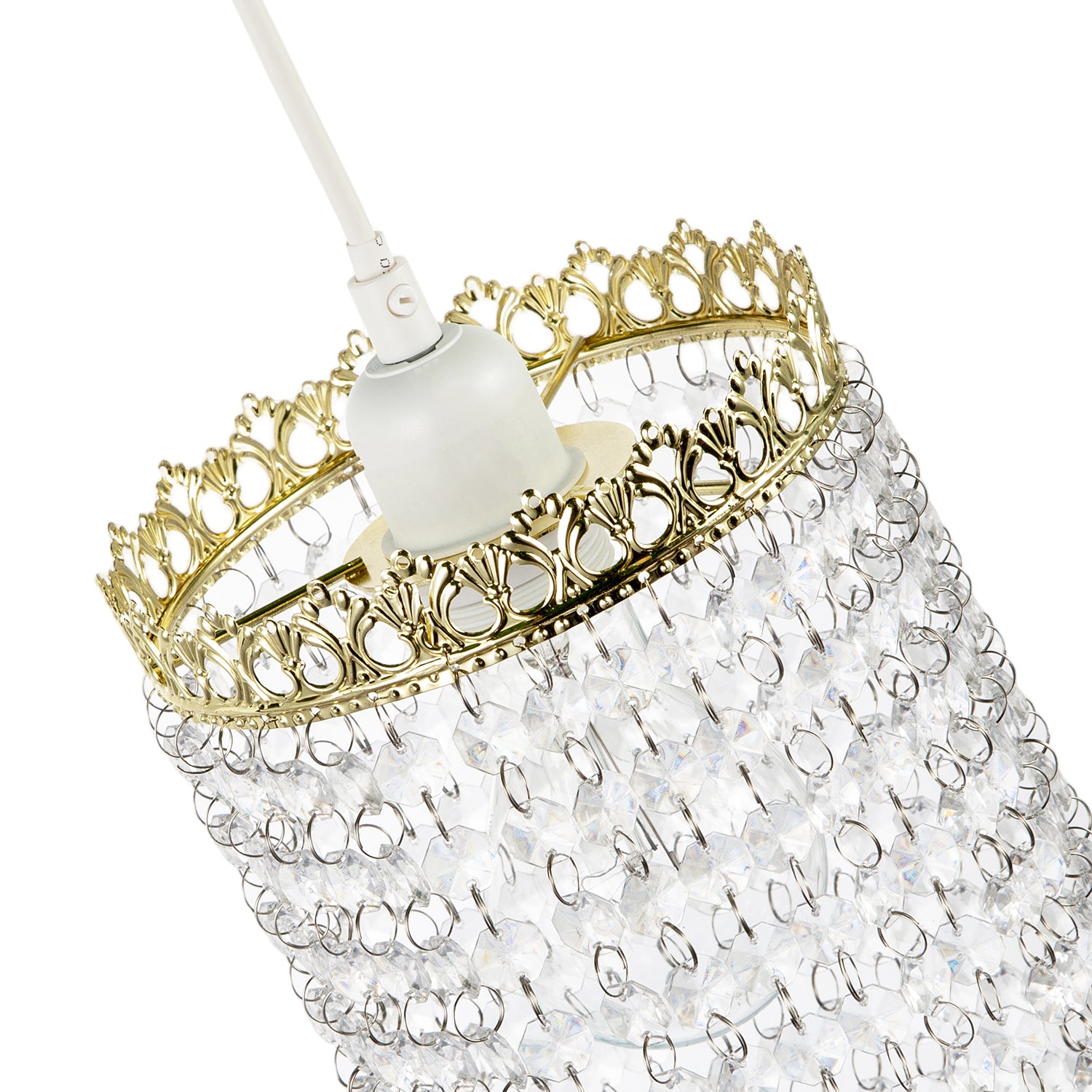 Polished Gold Crown Pendant Light Shade with Strings of Clear Beads Image 5