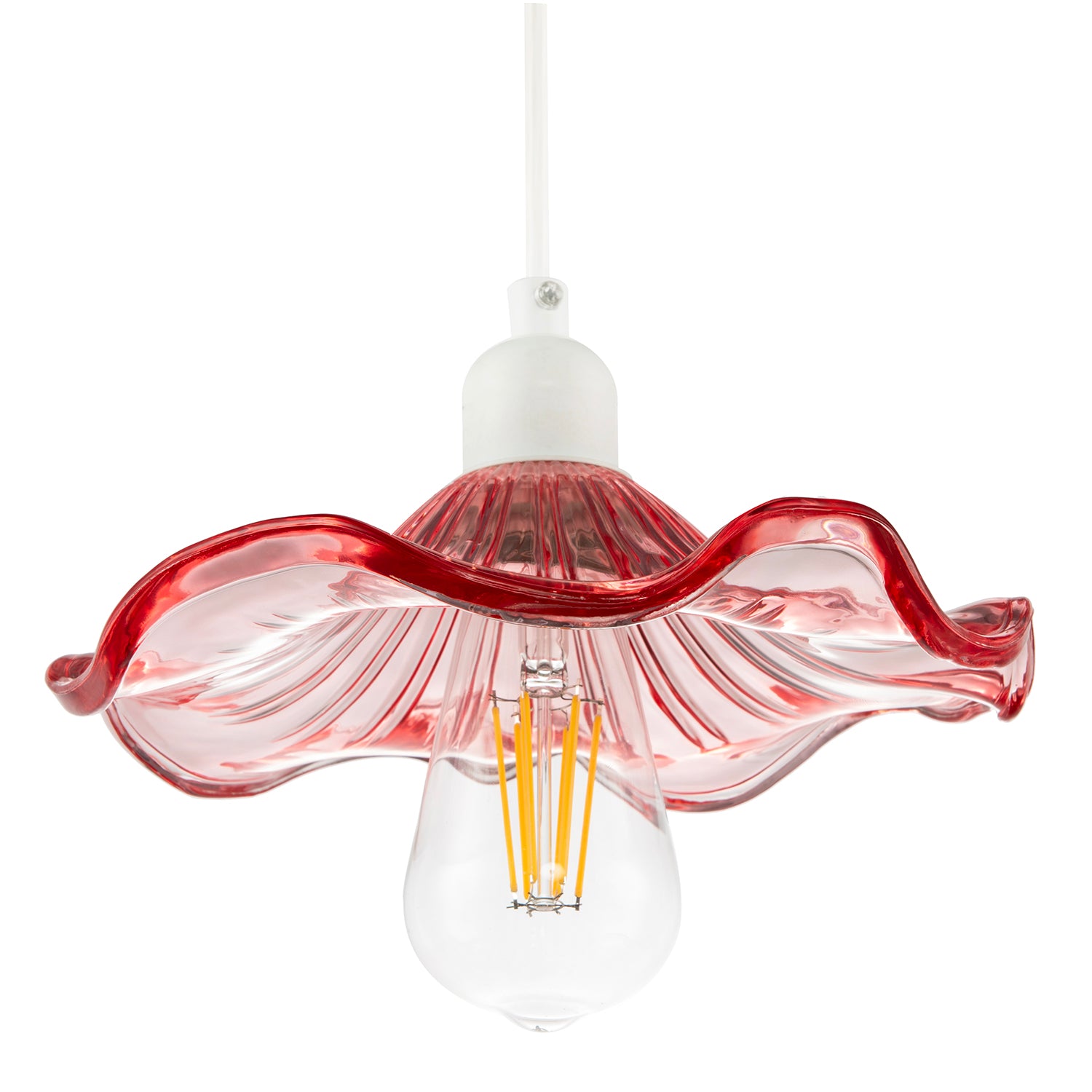 Designer Ribbed Rose Pink Glass Pendant Shade with Wavy Ruffled Edge Image 4