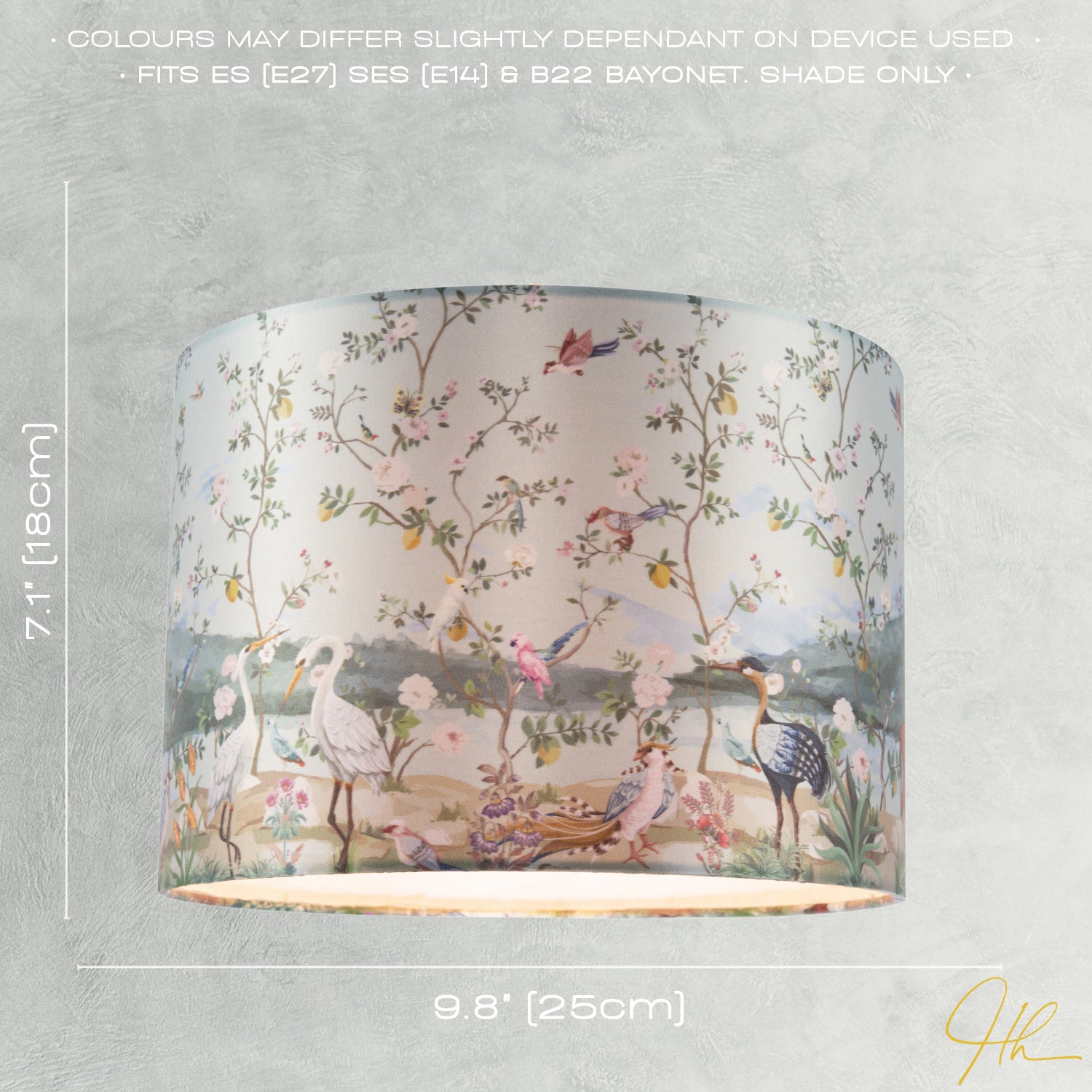 Mountains and Forests Lamp Shade with Floral and Bird Illustrations Image 6