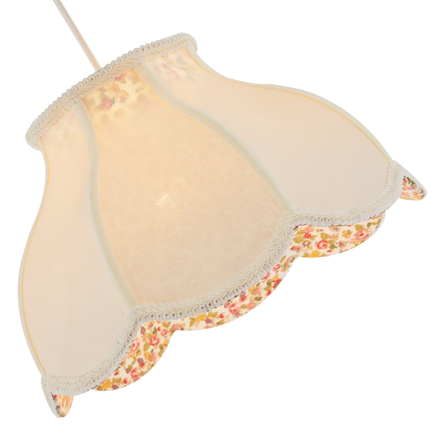 Cream Victorian Lamp Shade with Scallop Edges and Floral Inner Lining Image 3
