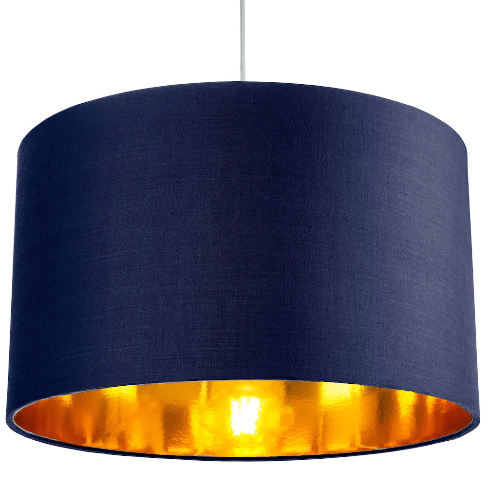 Contemporary Blue Cotton 14" Table/Pendant Lamp Shade with Shiny Copper Inner Image 6