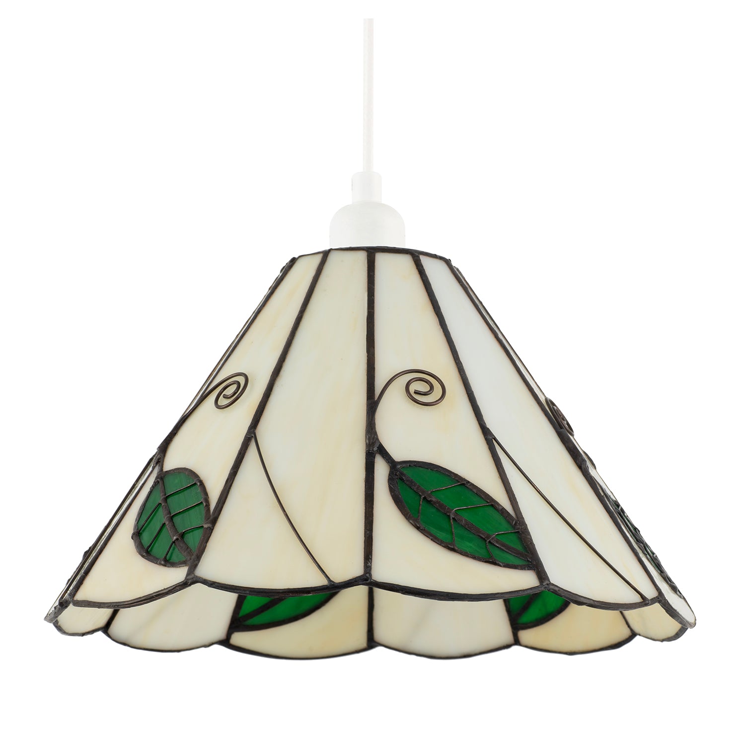 Chic Floral Tiffany Glass Pendant Light Shade with Ornate Green Leaves Image 1
