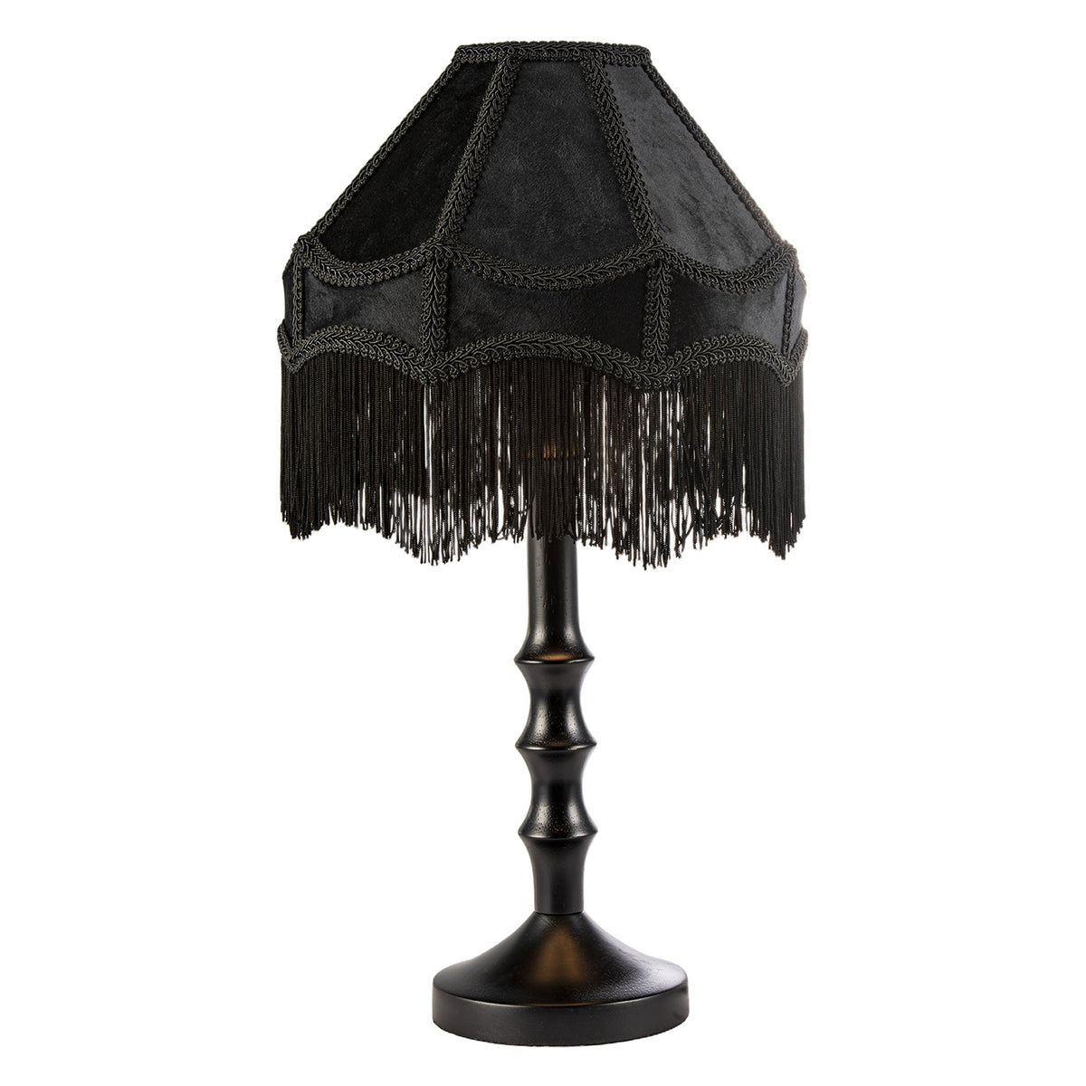 Classic Black Ash Wooden Table Lamp with Velvet Victorian Style Shade Image 2