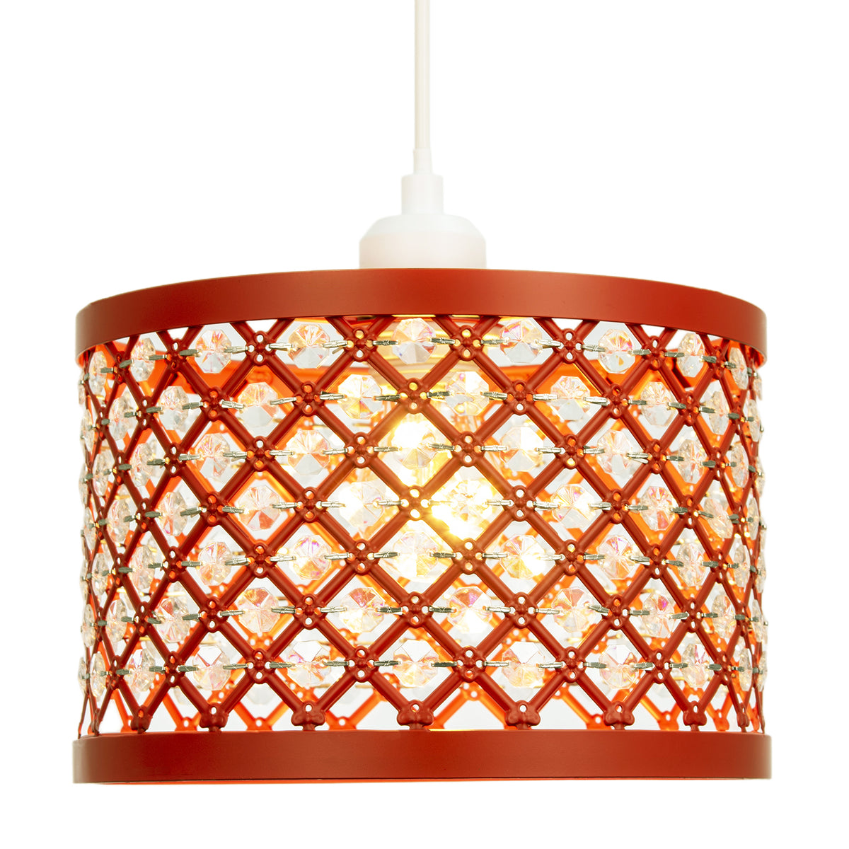 Modern Ornate Orange Metal Pendant Shade with Clear Acrylic Beads Image 8