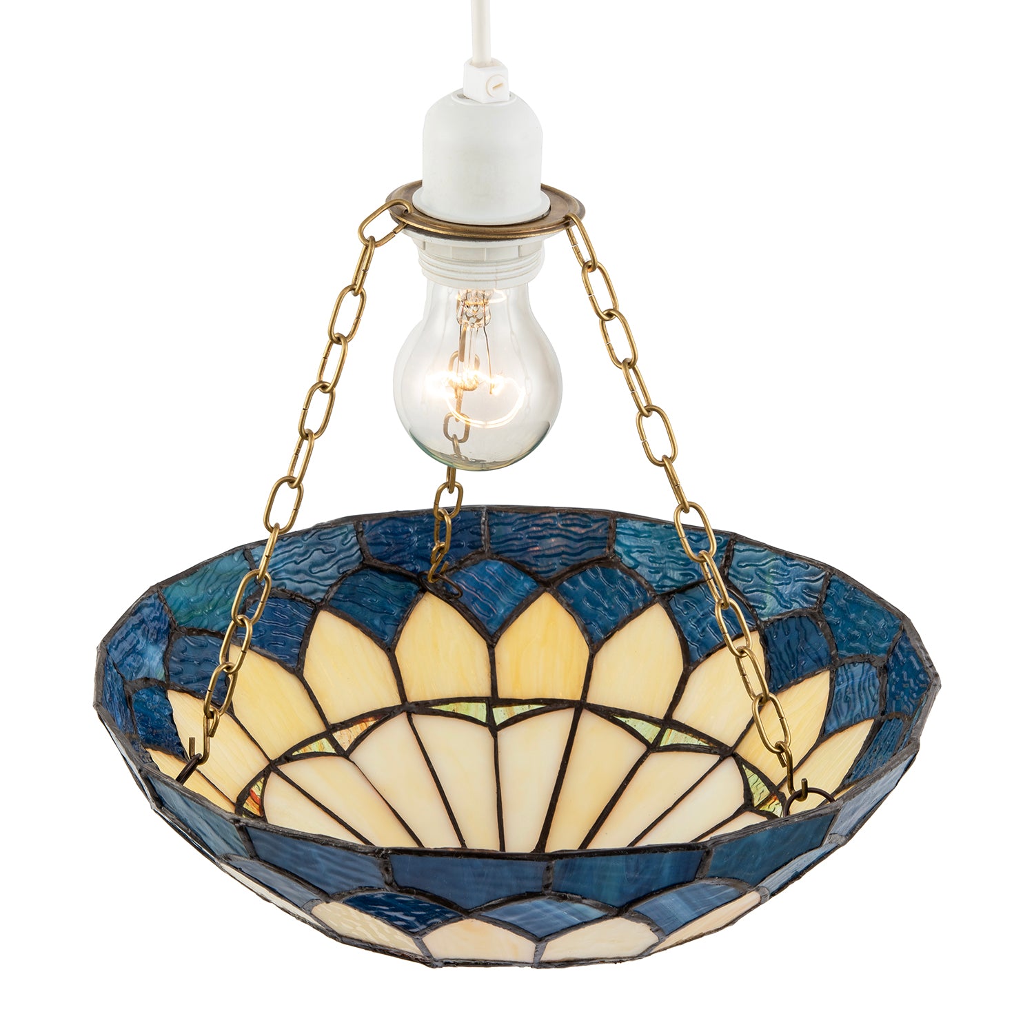 Midnight Blue Stained Glass Domed Tiffany Pendant Shade with Chains Image 3
