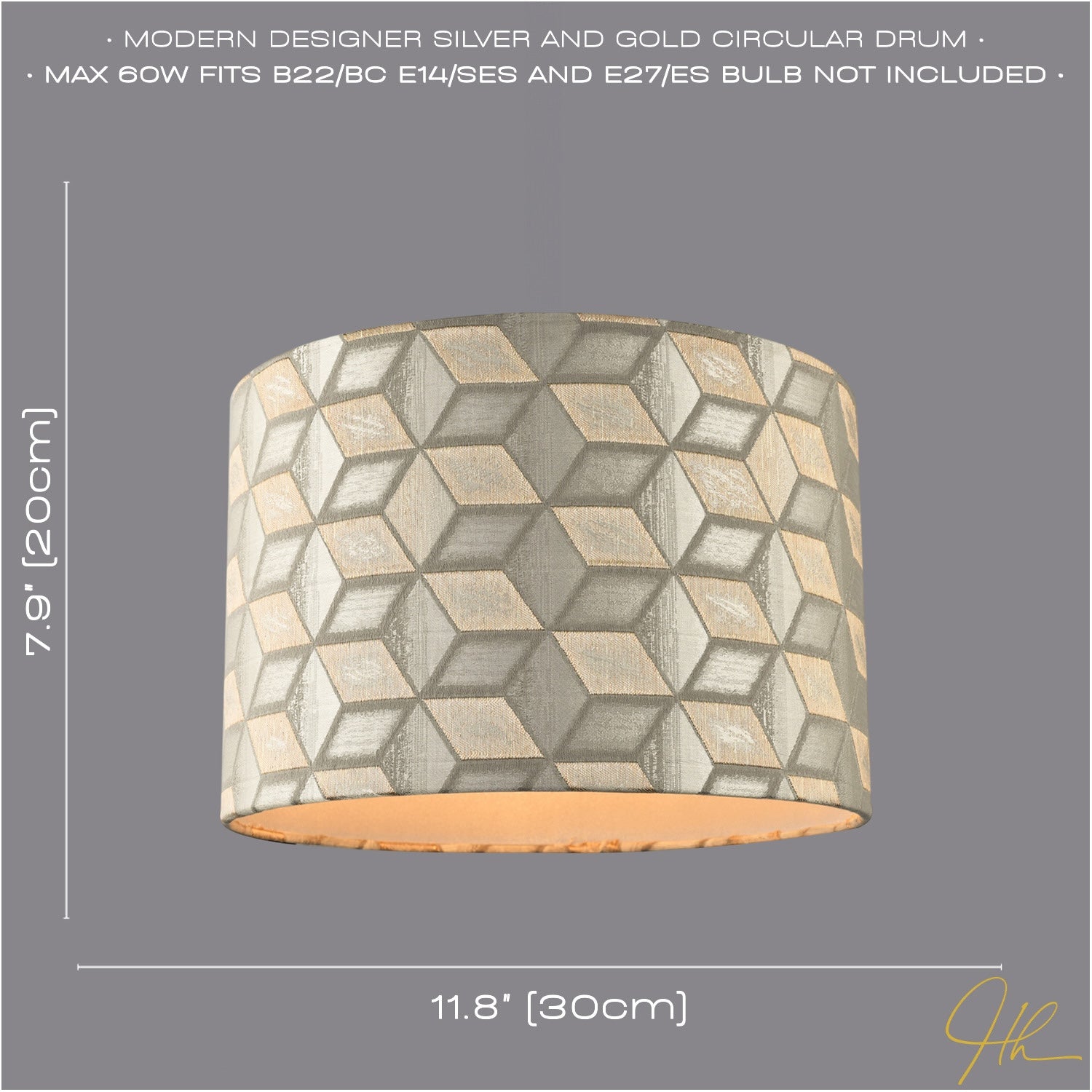 Contemporary Jacquard Drum Lamp Shade with Gold and Silver Diamonds Image 6