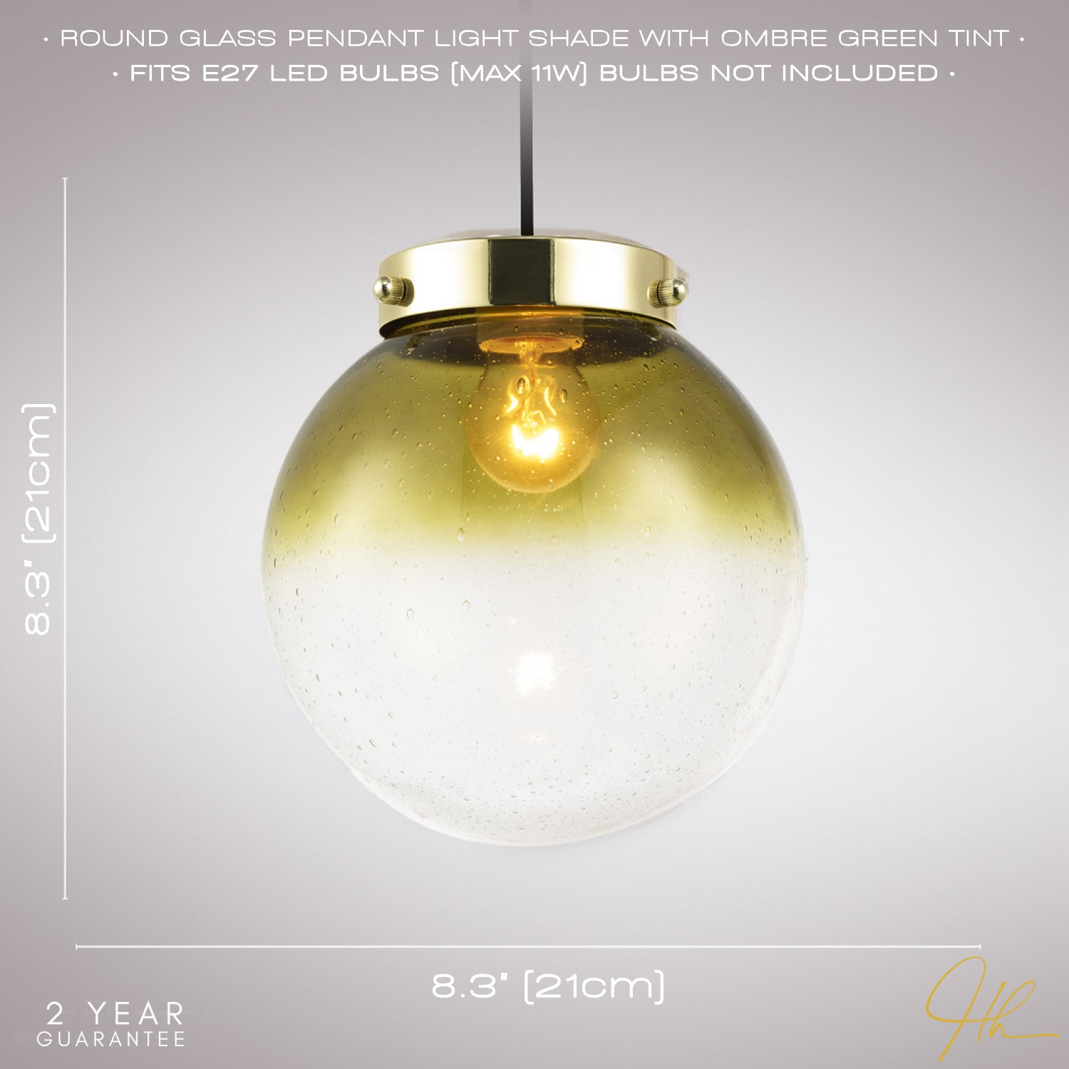 Ombre Green and Clear Bubble Glass Pendant Lighting Shade with Gold Lamp Holder Image 6